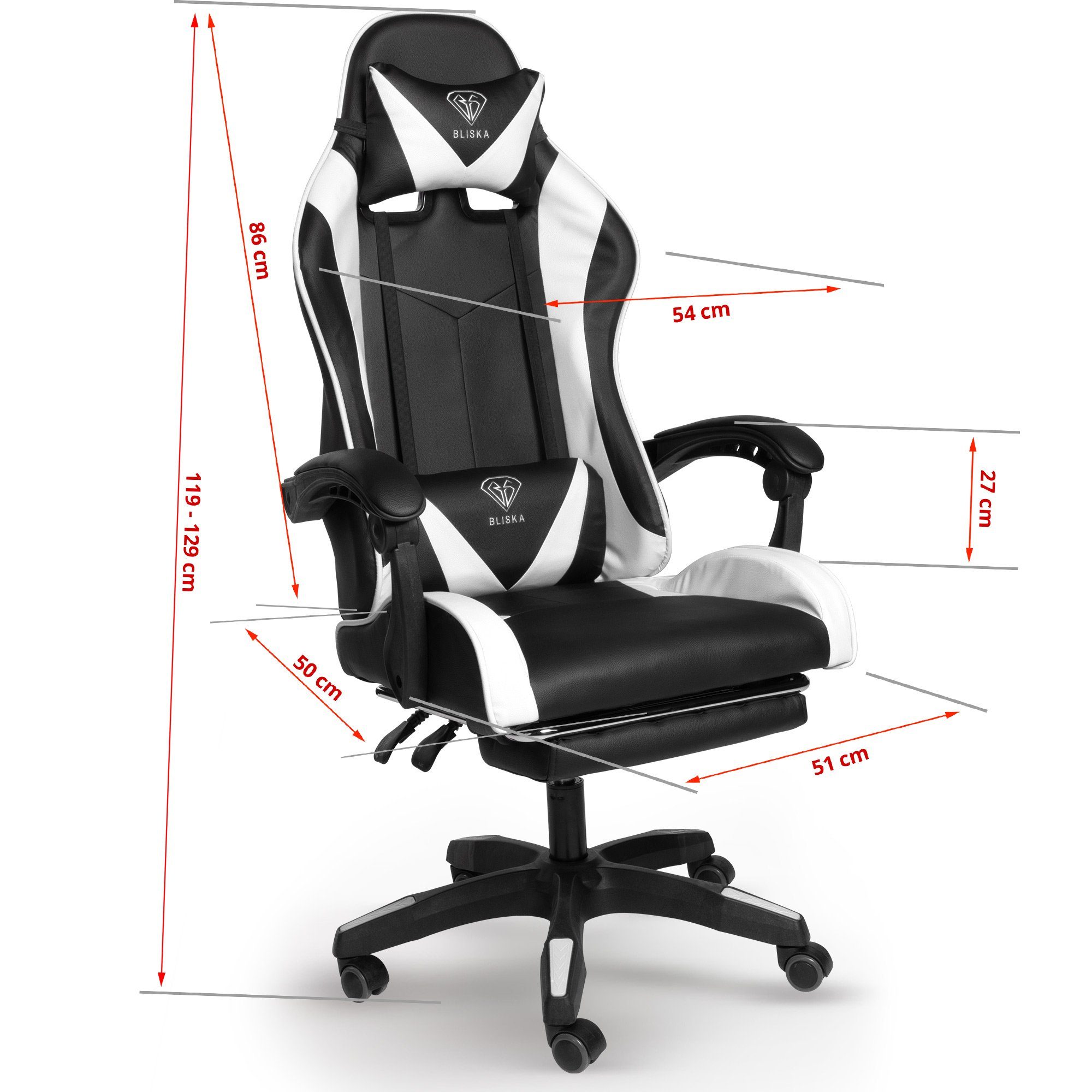 TRISENS Chefsessel Chair Konrad flexiblen Stuhl mit Fußstütze (1 Stück), Design-Armlehnen Gaming Gaming Schwarz/Weiß mit
