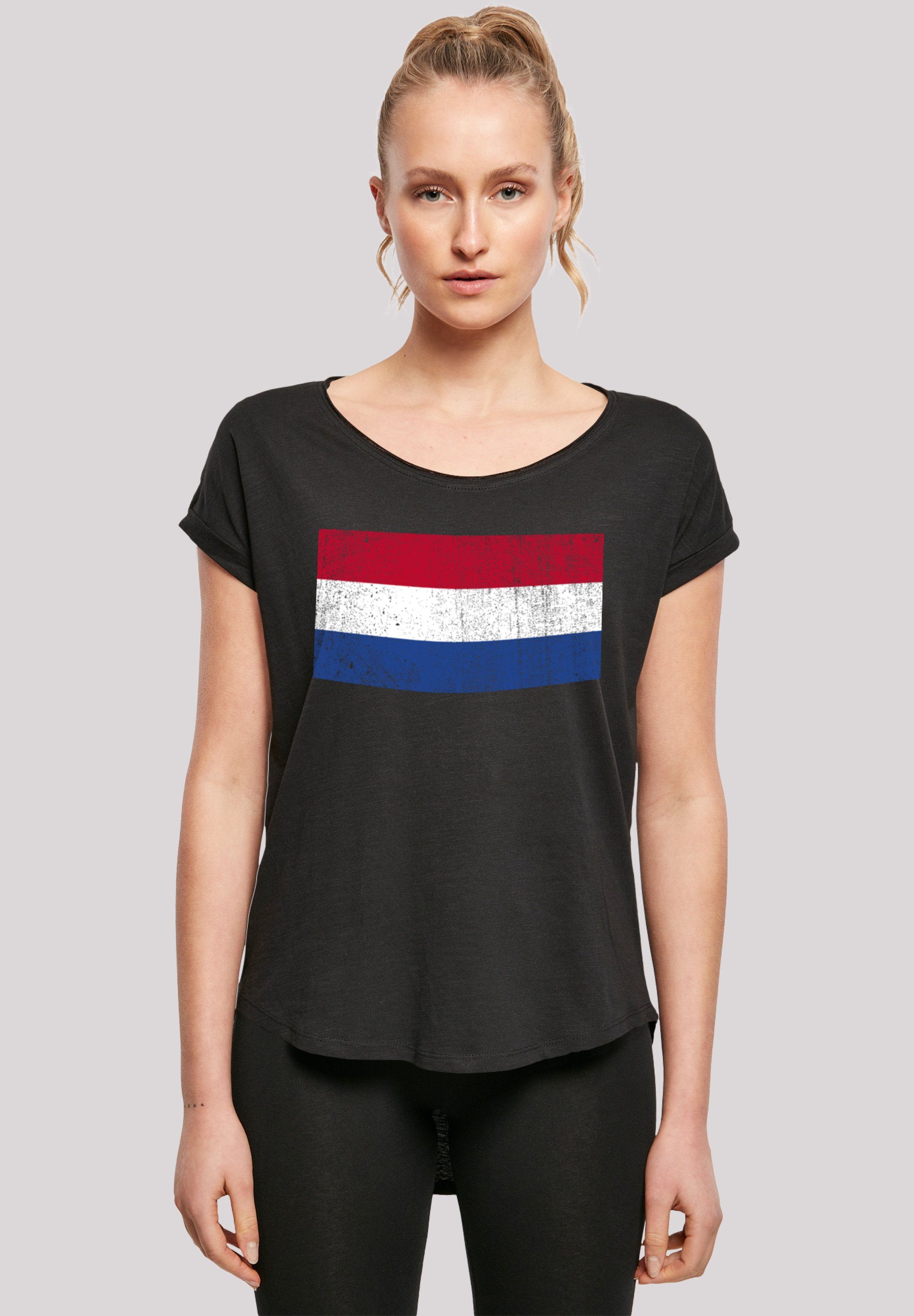 Tragekomfort Baumwollstoff hohem NIederlande Netherlands mit distressed Print, T-Shirt F4NT4STIC Sehr Flagge Holland weicher