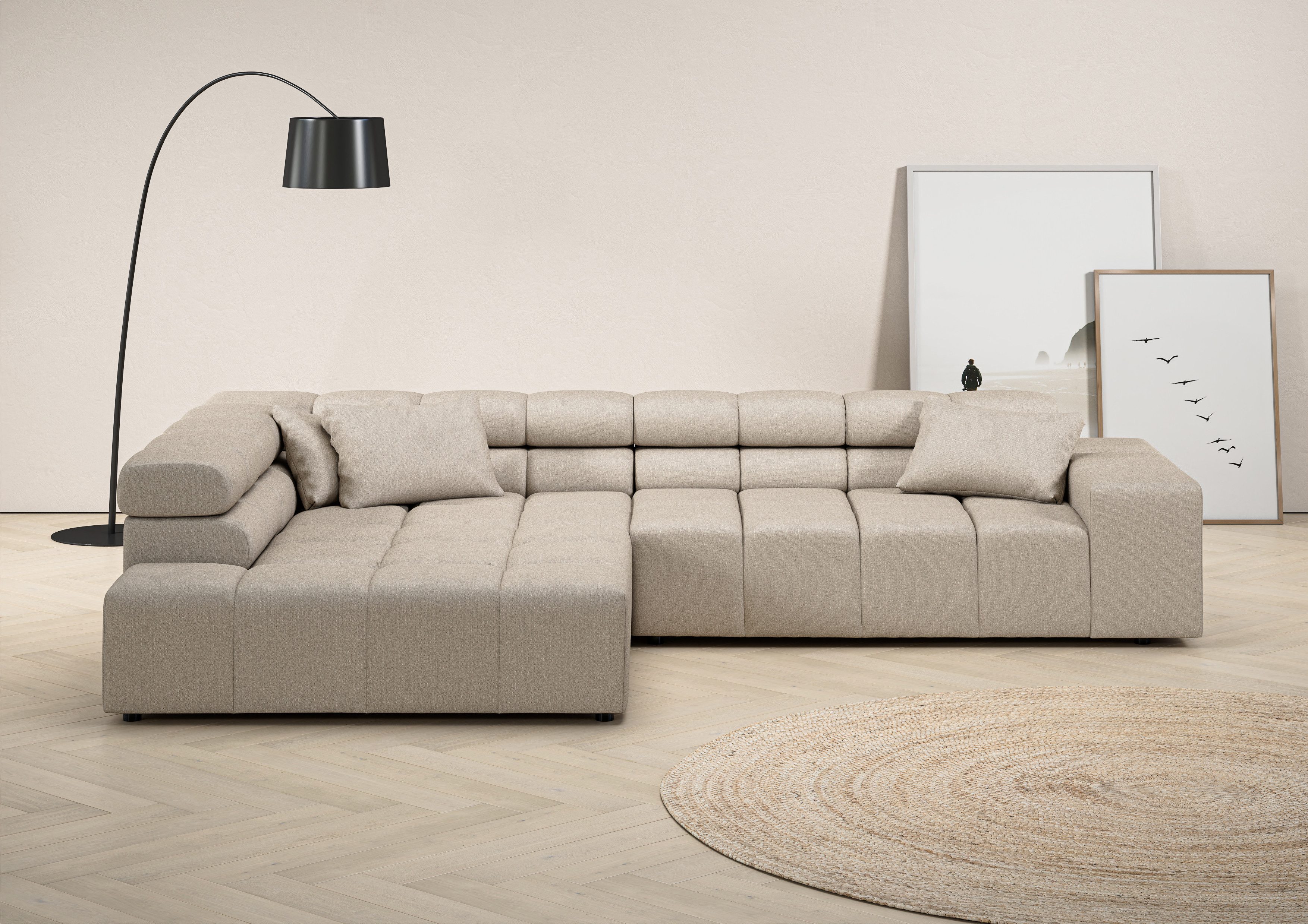 Home affaire Ecksofa Ancona incl. Kopfteilverstellung, Breite 319cm, L-Form, wahlweise motorische Sitztiefenverstellung, auch in Cord + Easy Care