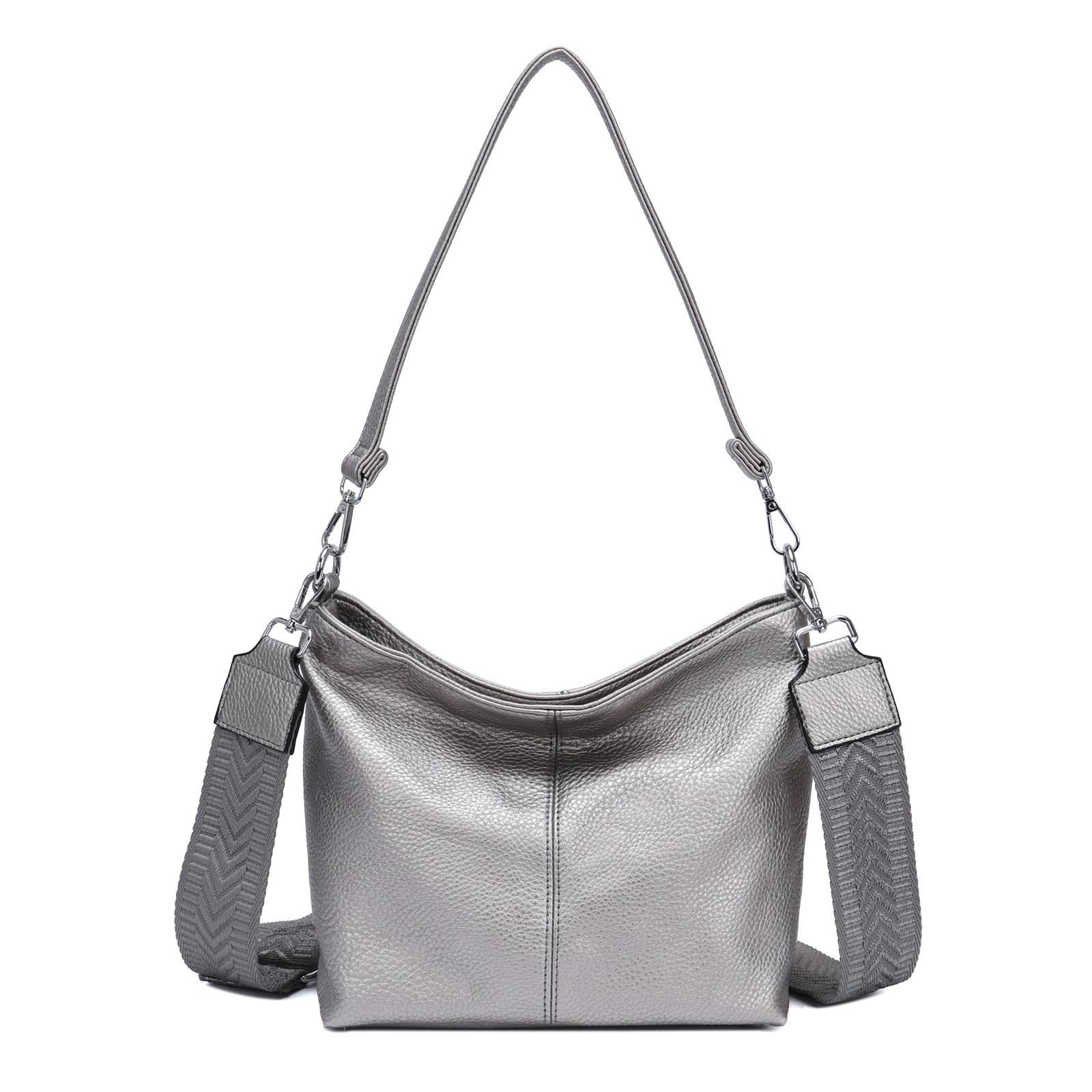 ITALYSHOP24 Schultertasche DAMEN TASCHE SHOPPER Hobo Bag Reise Freizeit Urlaub Leder Optik leicht (Spar-Set: Tasche mit 2 Gürtel, Zusatz Muster Stoffgurt Umhängeband), Handtasche Crossbody Umhängetasche Beuteltasche Crossover BodyBag
