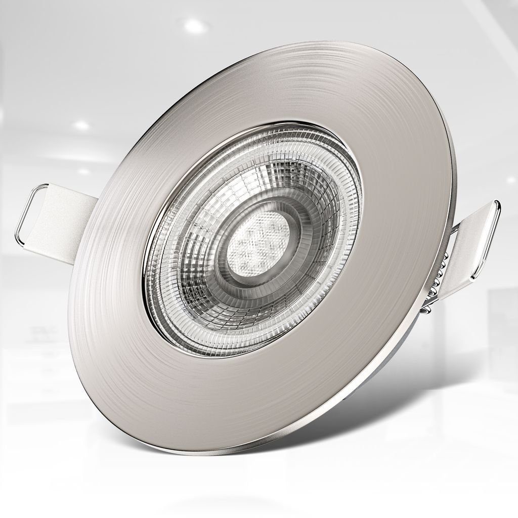 B.K.Licht LED Einbaustrahler Bad Einbauleuchten 3er Set 3x 5W 3.000K IP44 Badspots - BKL1282, Dimmfunktion, LED fest integriert, Warmweiß, Dimmbar Ultraflach 25mm Ø90mm Matt-Nickel 3x 460 Lumen Badspots