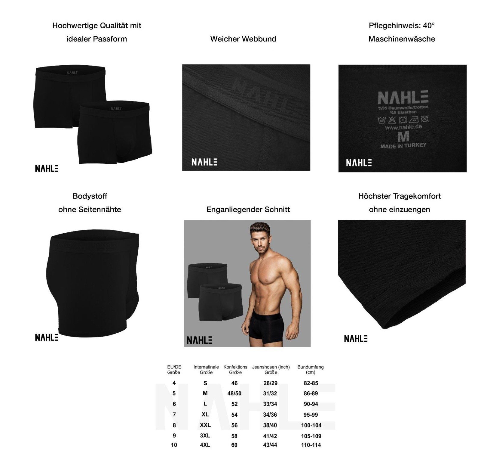 NAHLE Boxershorts Herren Unterhosen Männer Retroshorts (6-St., 6er Pack) aus Baumwolle, elastischer weicher Webbund – Bild 3 von 5