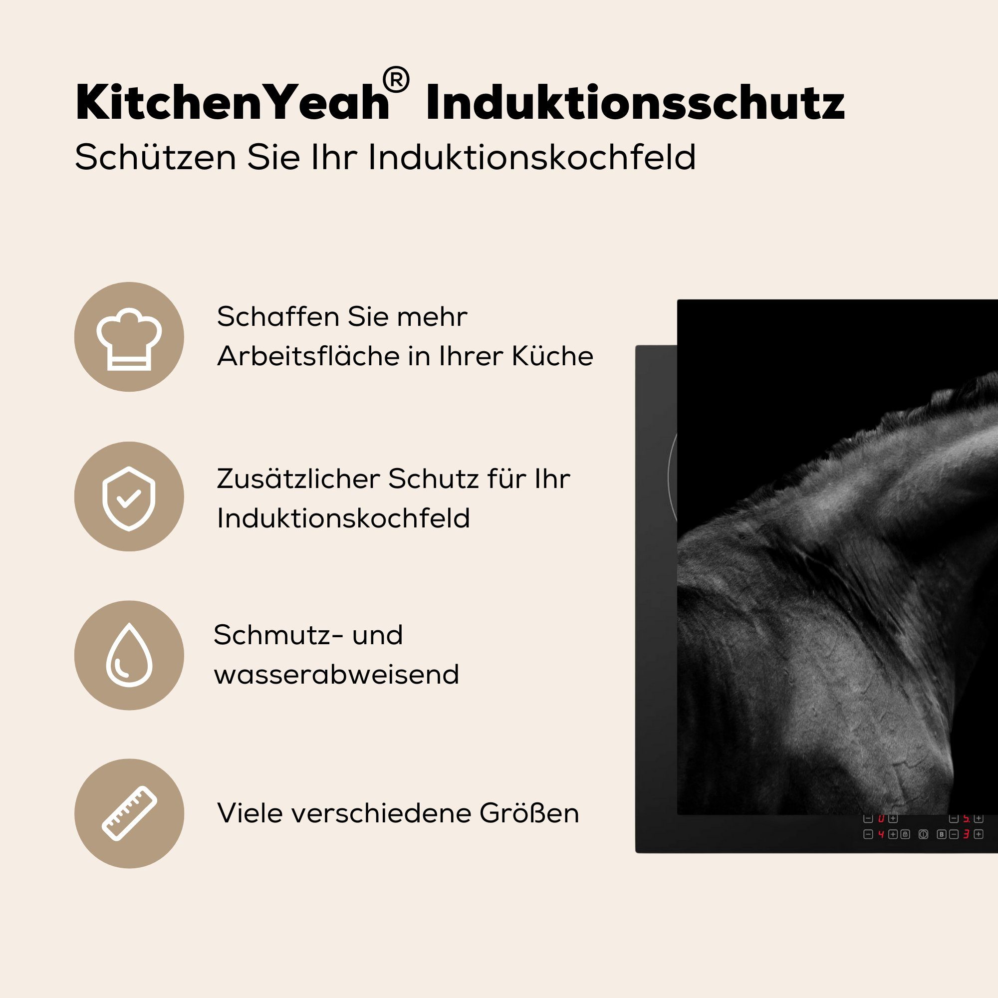 (1 MuchoWow Herdblende-/Abdeckplatte die für Pferd 71x52 Induktionskochfeld Schutz küche, tlg), Leicht - Halfter, Vinyl, Ceranfeldabdeckung - cm,