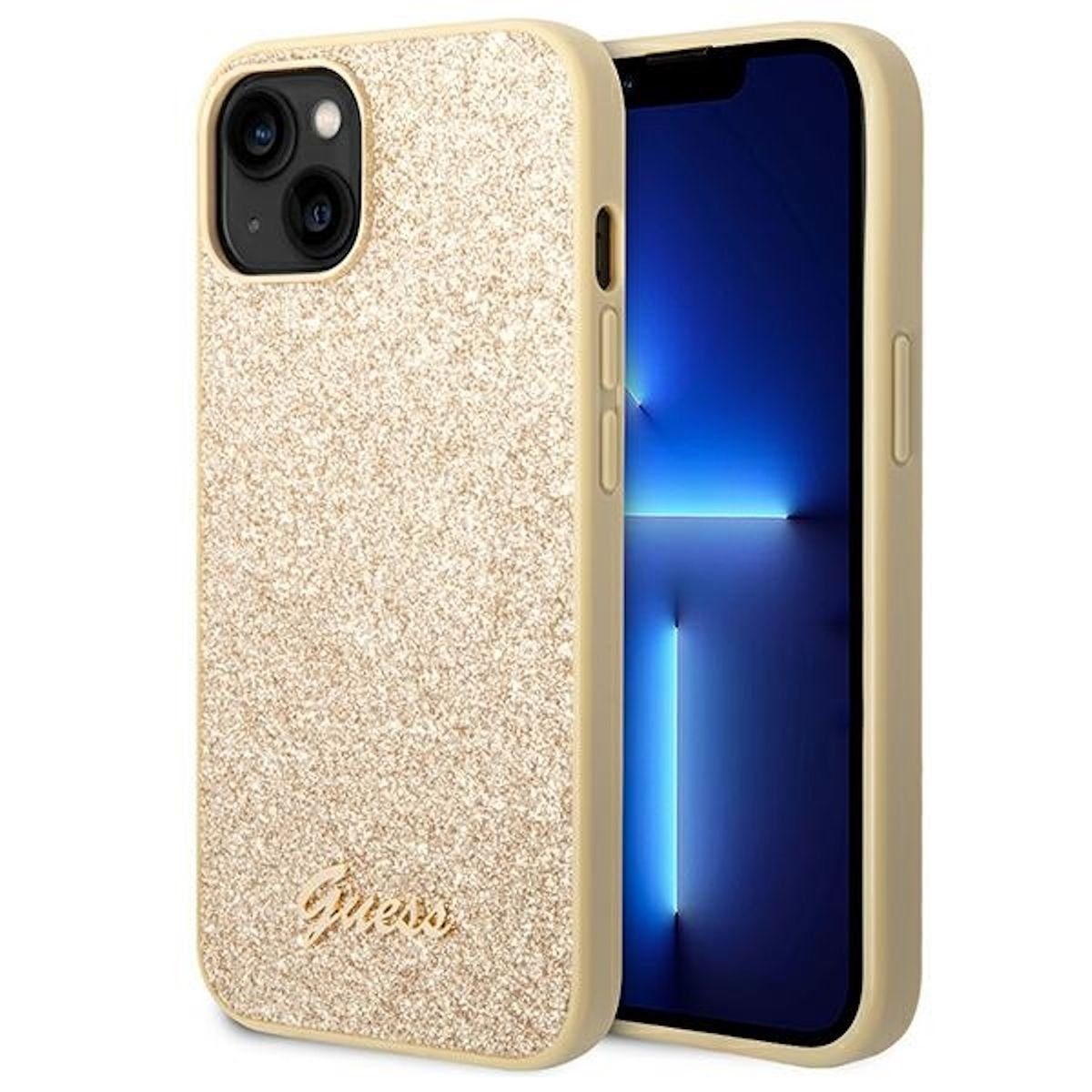 Guess Handyhülle Guess Hard Case Glitter Script Collection Apple iPhone 14 Plus Case Schutzhülle Gold
