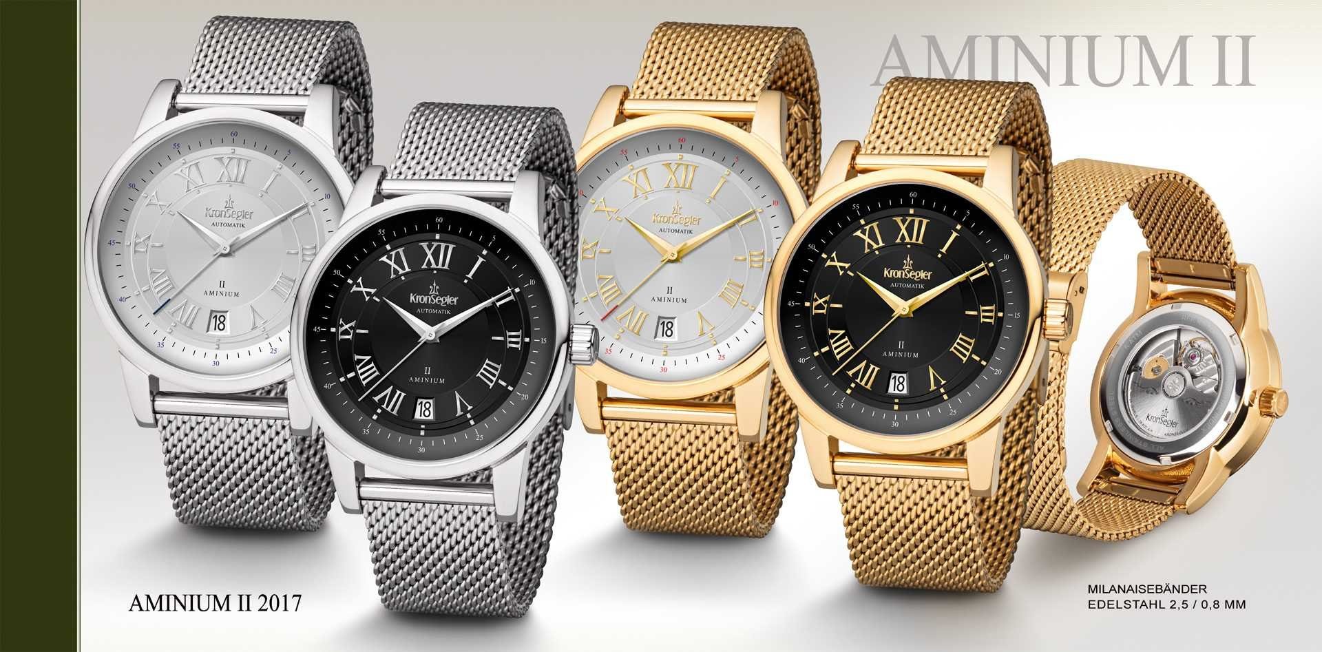 Kronsegler Automatikuhr Aminium II st-sil-mil Herrenuhr Milanaiseband 41 mm