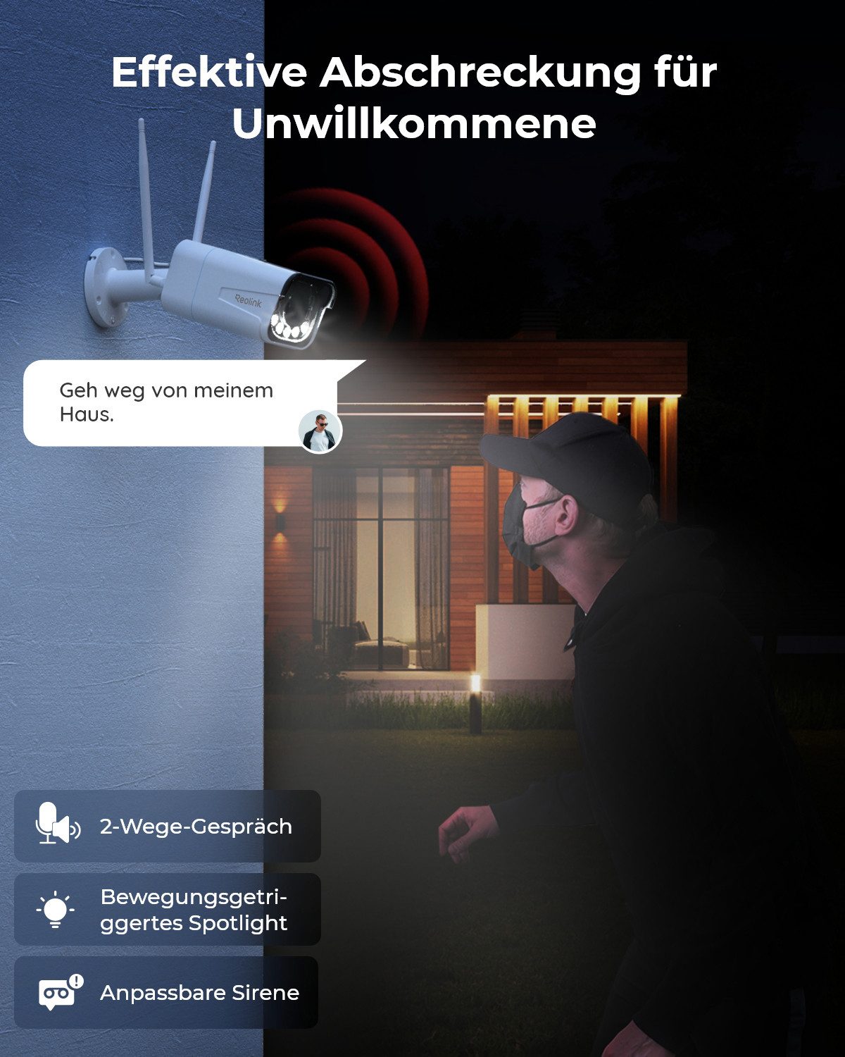 Reolink Überwachungskamera 4K WLAN (Außenbereich, Innenbereich, 8MP Farbige Nachtsicht,2,4/5 GHz Dualband-WLAN,Intelligente Erkennung)