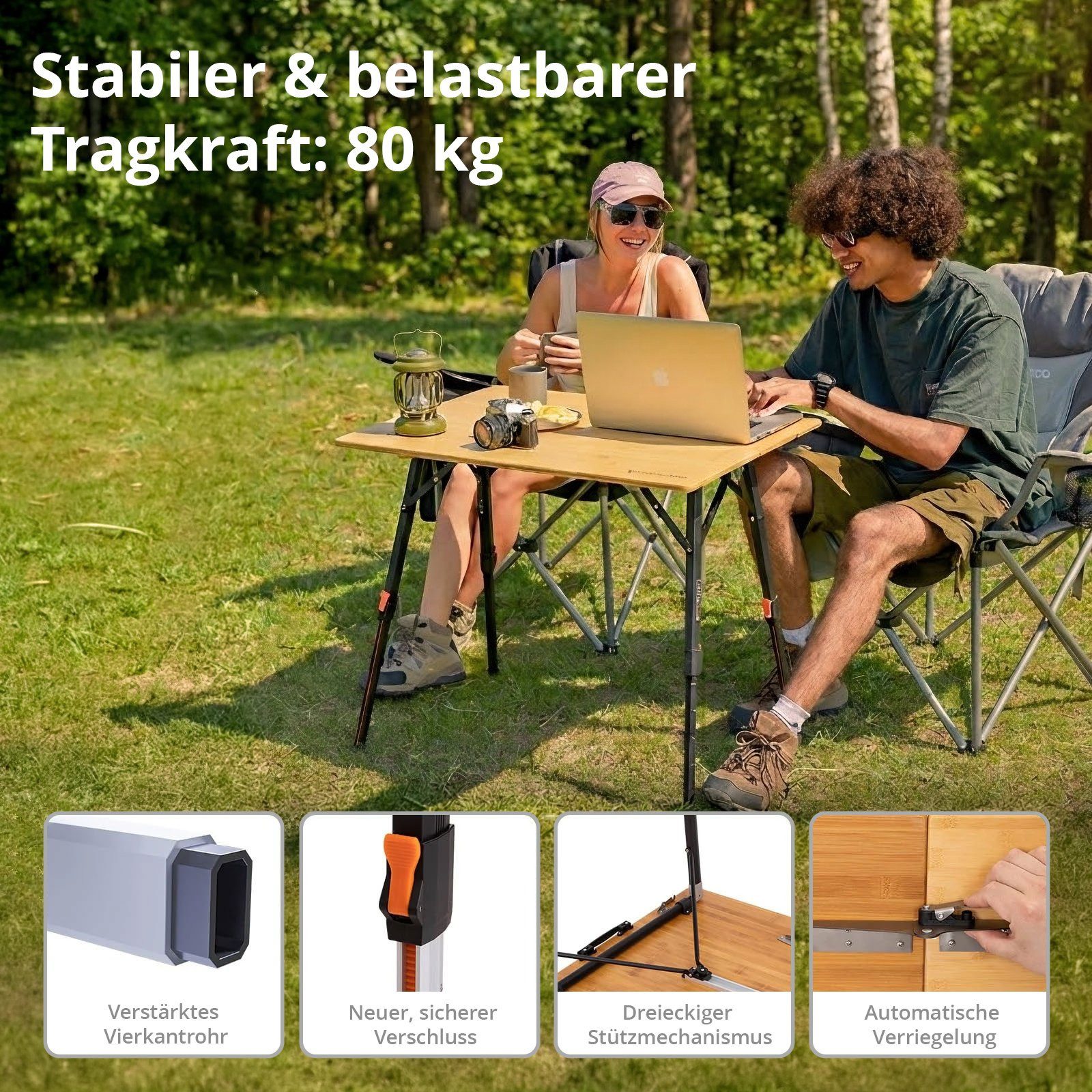 KingCamp Campingtisch Bambus Campingtisch Woboo L Camping - Falttisch Kl