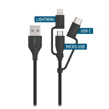 ANSMANN AG USB 3-in-1 Micro/Type-C/ Lightning Daten und Ladekabel, 120 cm Smartphone-Kabel