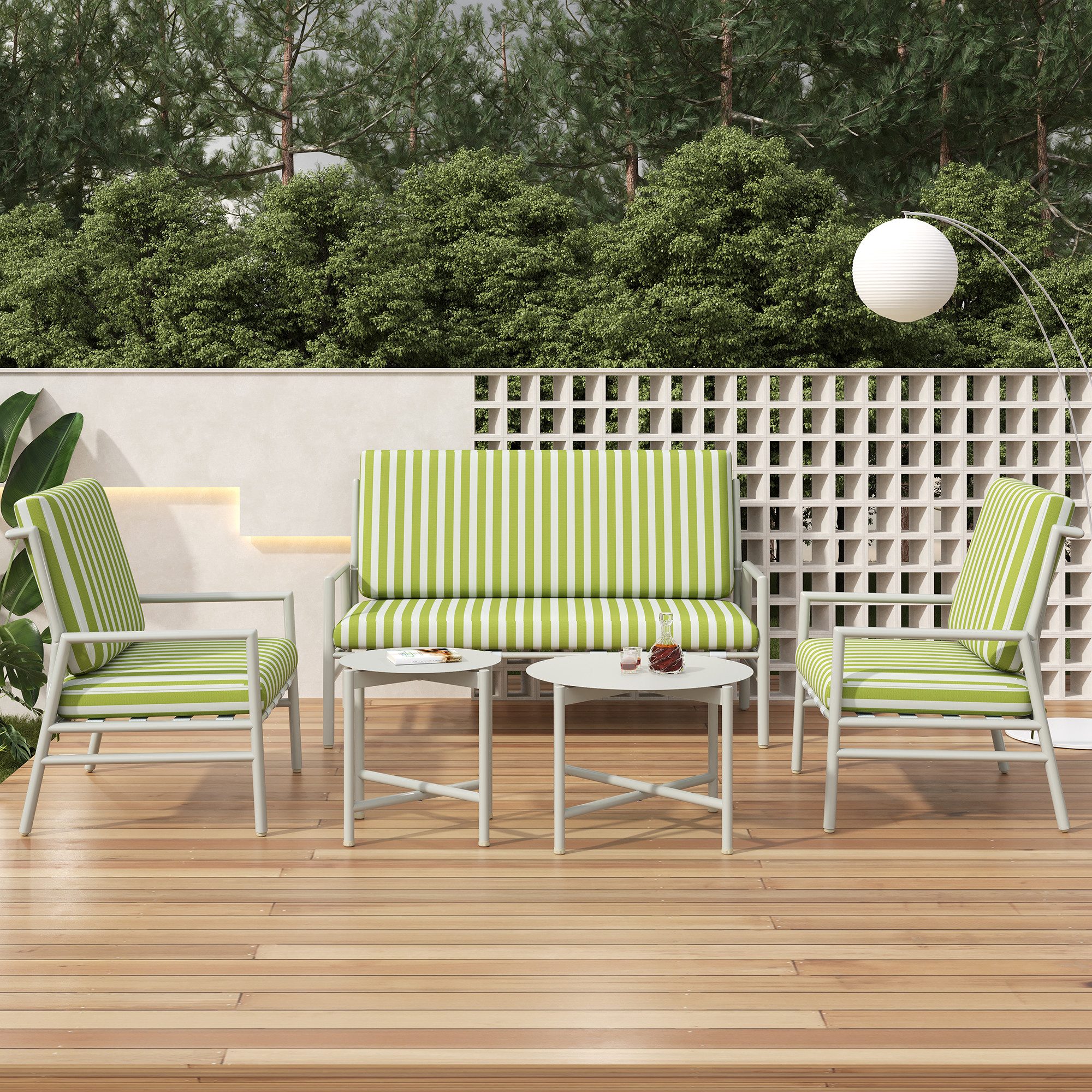 Gartenlounge-Set, (5-tlg., Gartengarnitur mit Kissen, 2-Sitzer-Sofa, 2 Sessel, 2 Tisch), Sitzgarnitur für 4 Personen, Gartenmöbel Set aus Stahl, Loungeset
