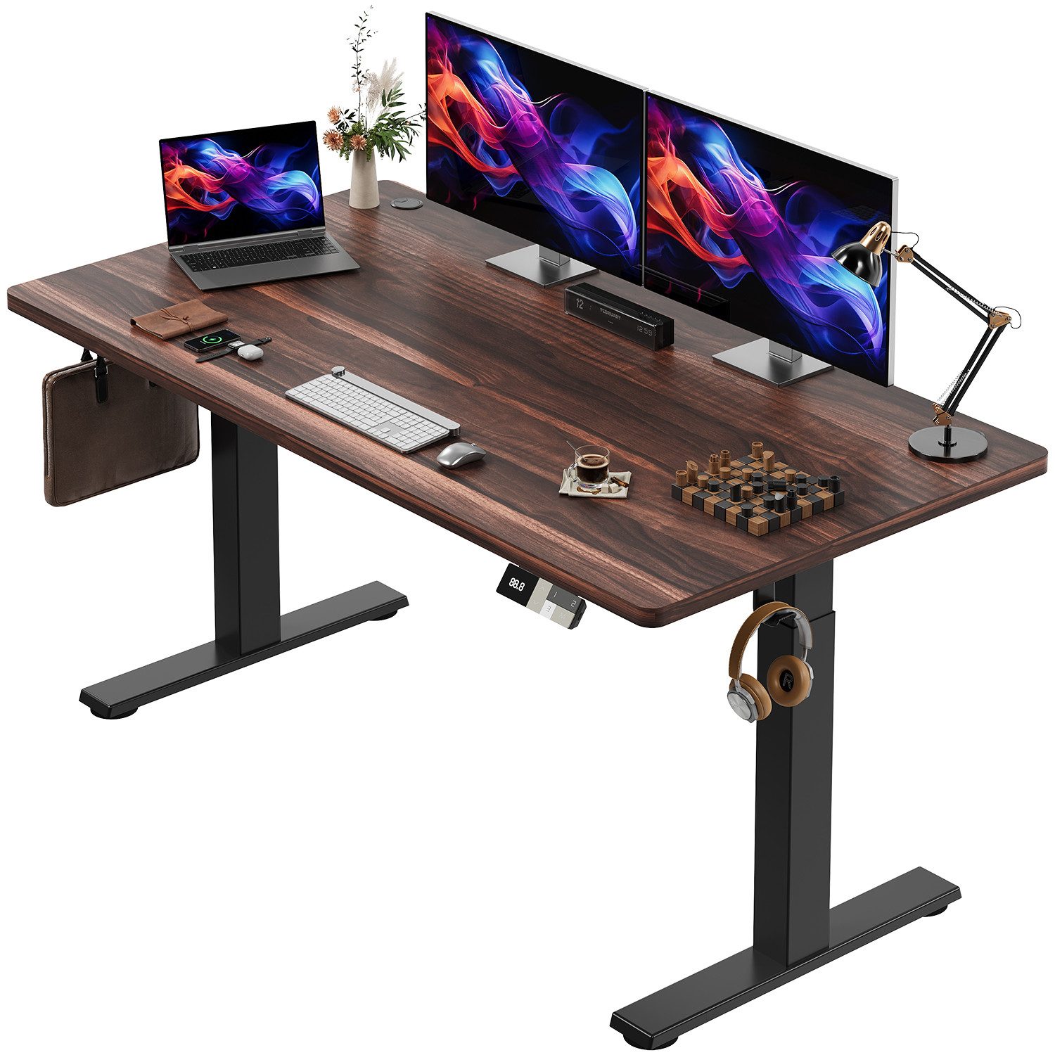 HOMALL Schreibtisch Höhenverstellbarer Schreibtisch elektrischer mit 2 Motoren (FSC-zertifizierter Schreibtisch, 25mm Einteilige Platte, 120kg Belastbarkeit, USB-C)