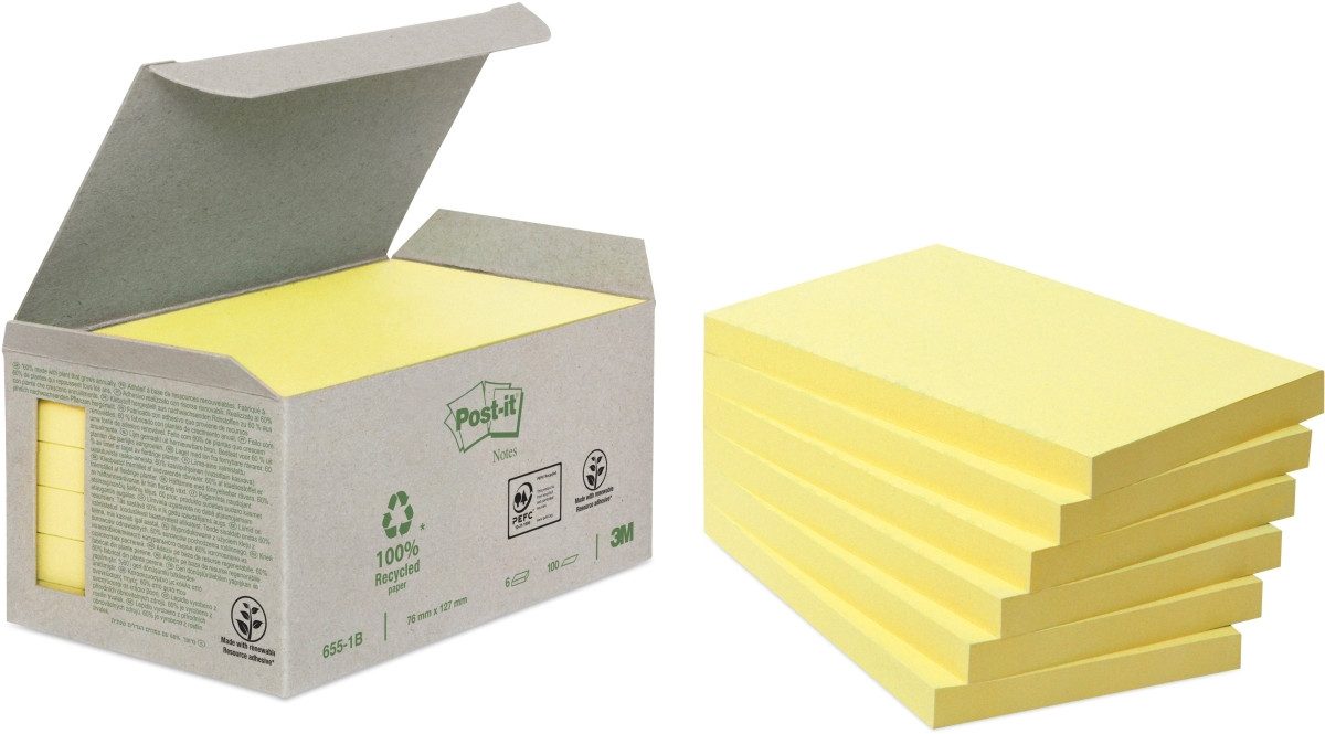 Post-it Notes Haftnotizblock Haftnotiz Recycling Notes Mini Tower 76x127mm 80g/qm 100 Blatt gelb VE