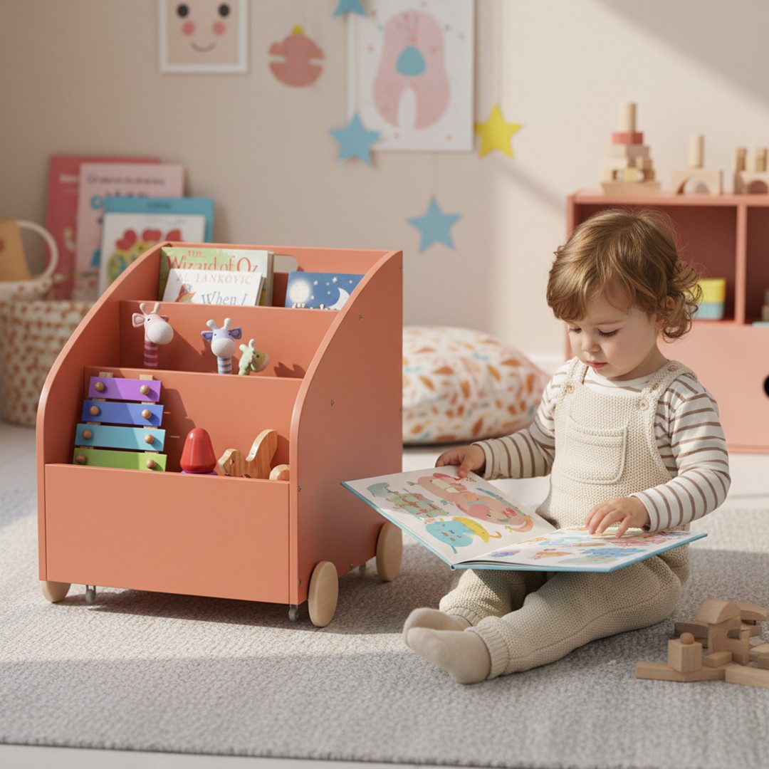 Bellabino Kinderregal Towy mit Rollen und Geheimfach, Spielzeugregal Bücher günstig online kaufen