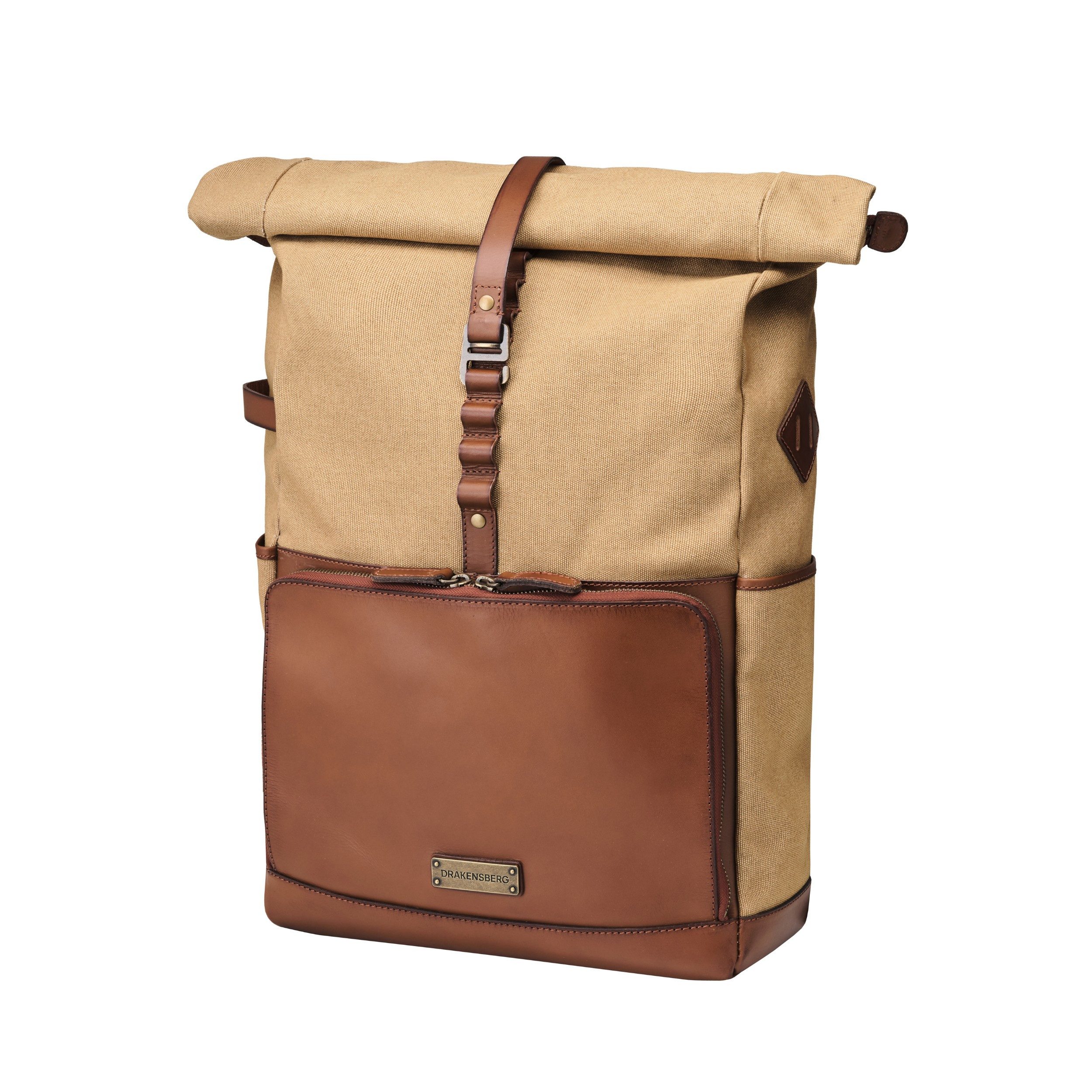 DRAKENSBERG Reiserucksack Roll-Top »Arthur« Khaki-Beige, 17" Laptoprucksack mit Organizer-Fach für Zubehör, wasserabweisend