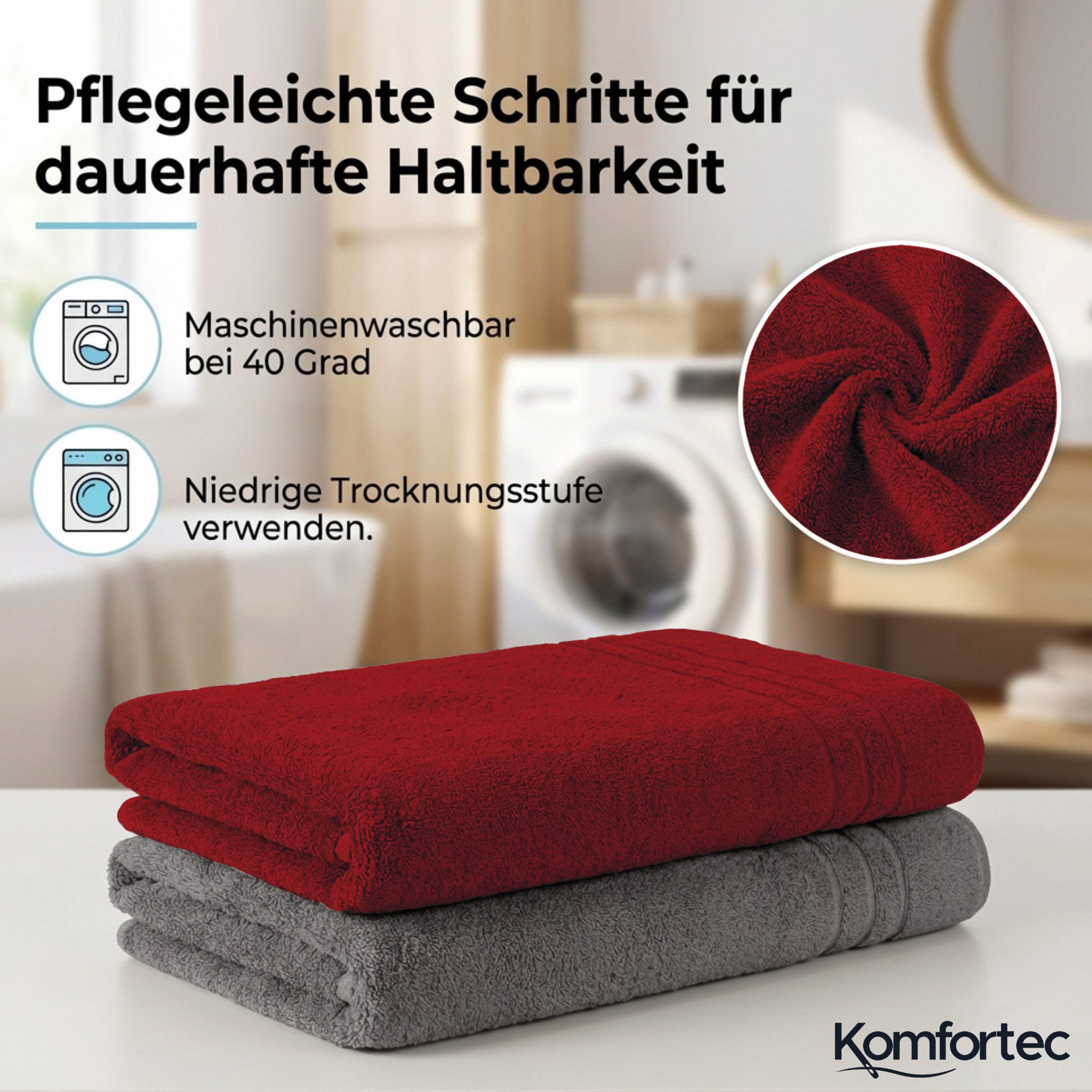 Komfortec Saunatuch Frotte aus 100% Baumwolle, Frottee (Packung, 2-St), 80x200 Saunatücher set XXL, Weich, Schnelltrocknend – Bild 3 von 5