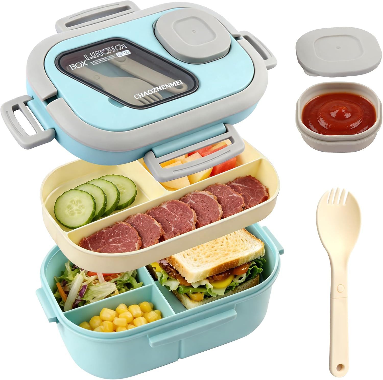 nsihing Lunchbox Große Bento Box mit 2 Fächern und Besteck, (Brotdose Lunchbox Erwachsene und Büro 1200ml, Auslaufsichere), für Schule Arbeit Männer Frauen und Kinder