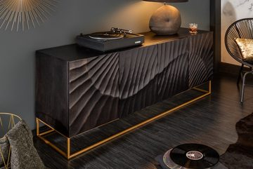 riess-ambiente Sideboard SCORPION 177cm schwarz / gold, Massivholz · Metall · Kommode · 3D Schnitzereien · Wohnzimmer