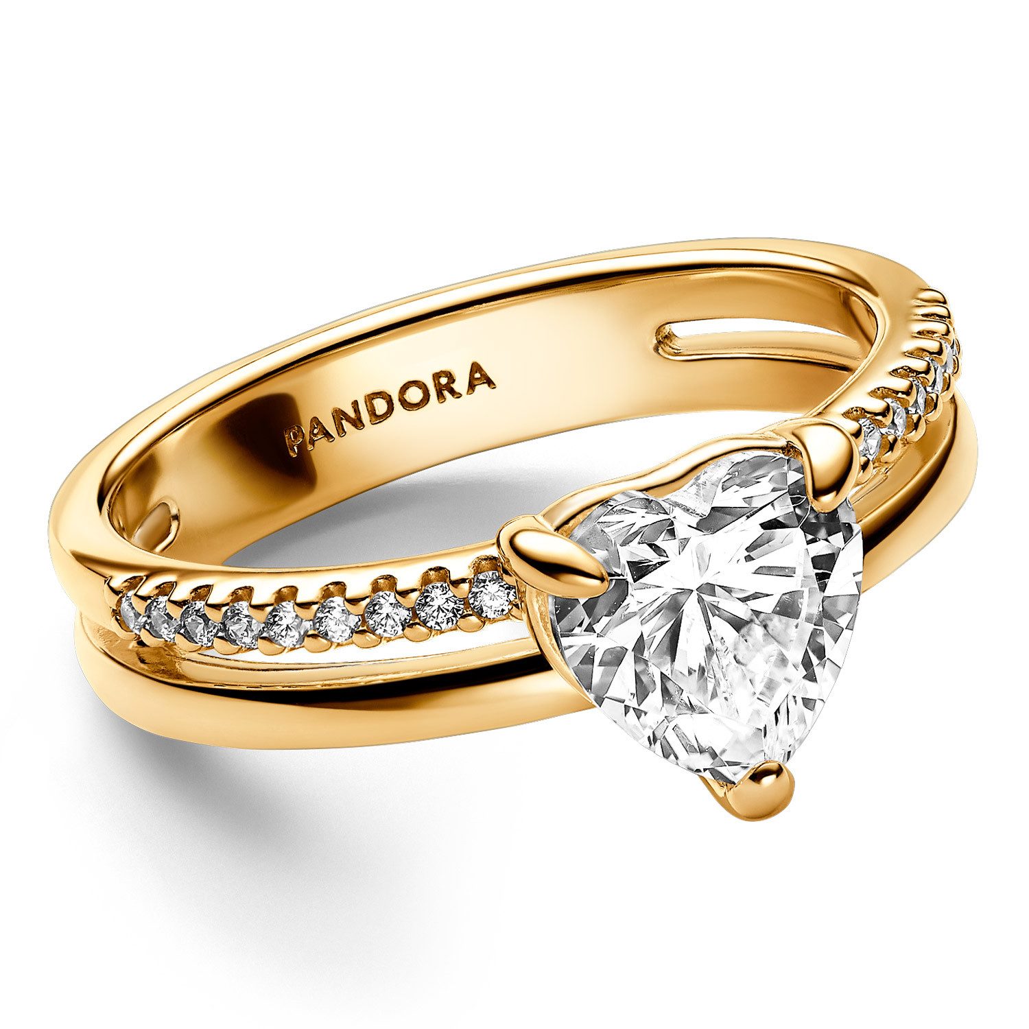 Pandora Fingerring Doppelschiene mit Herz Goldfarben günstig online kaufen