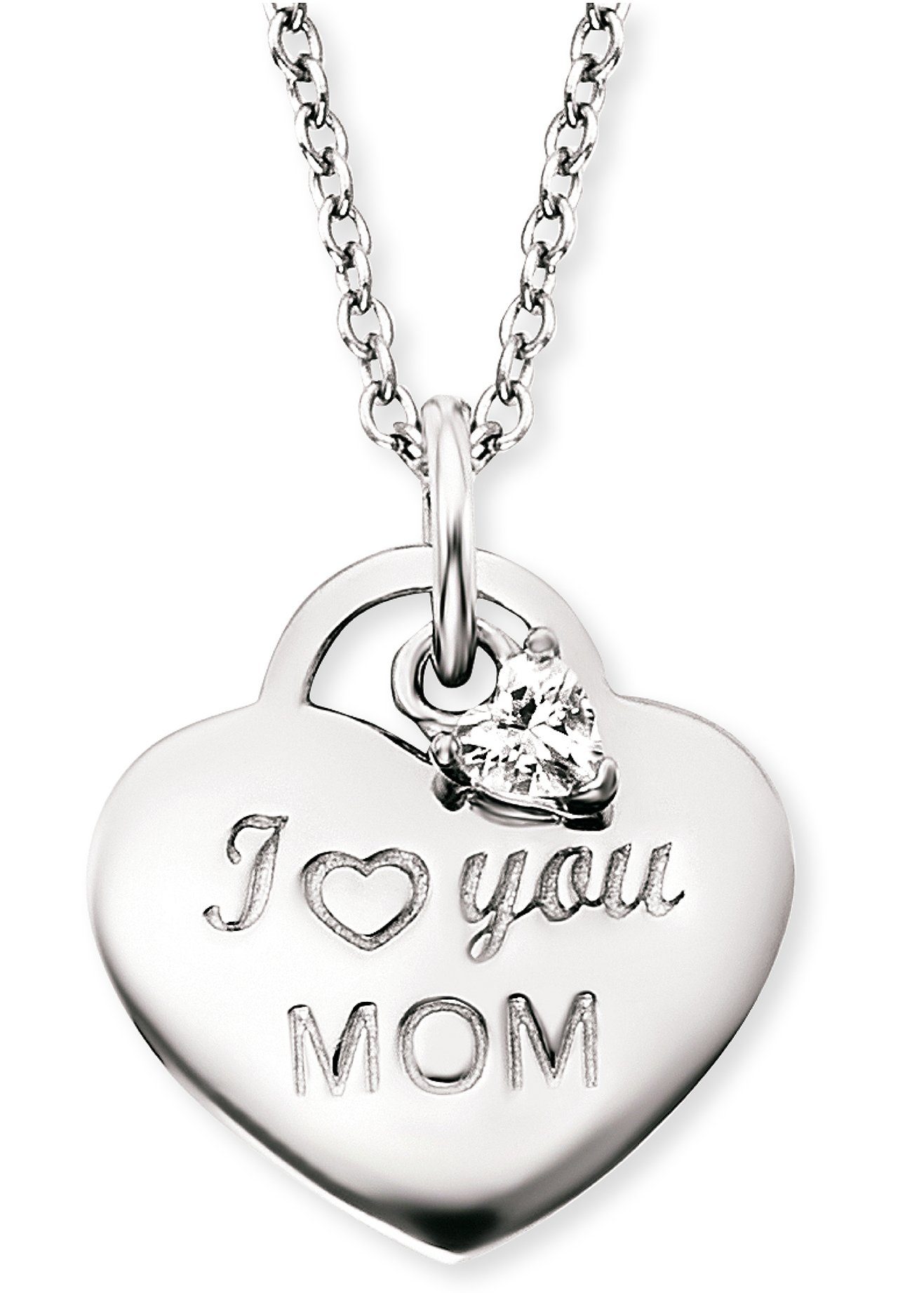 Engelsrufer Kette mit Anhänger HERZ "I LOVE YOU MOM", mit Zirkonia (synth)