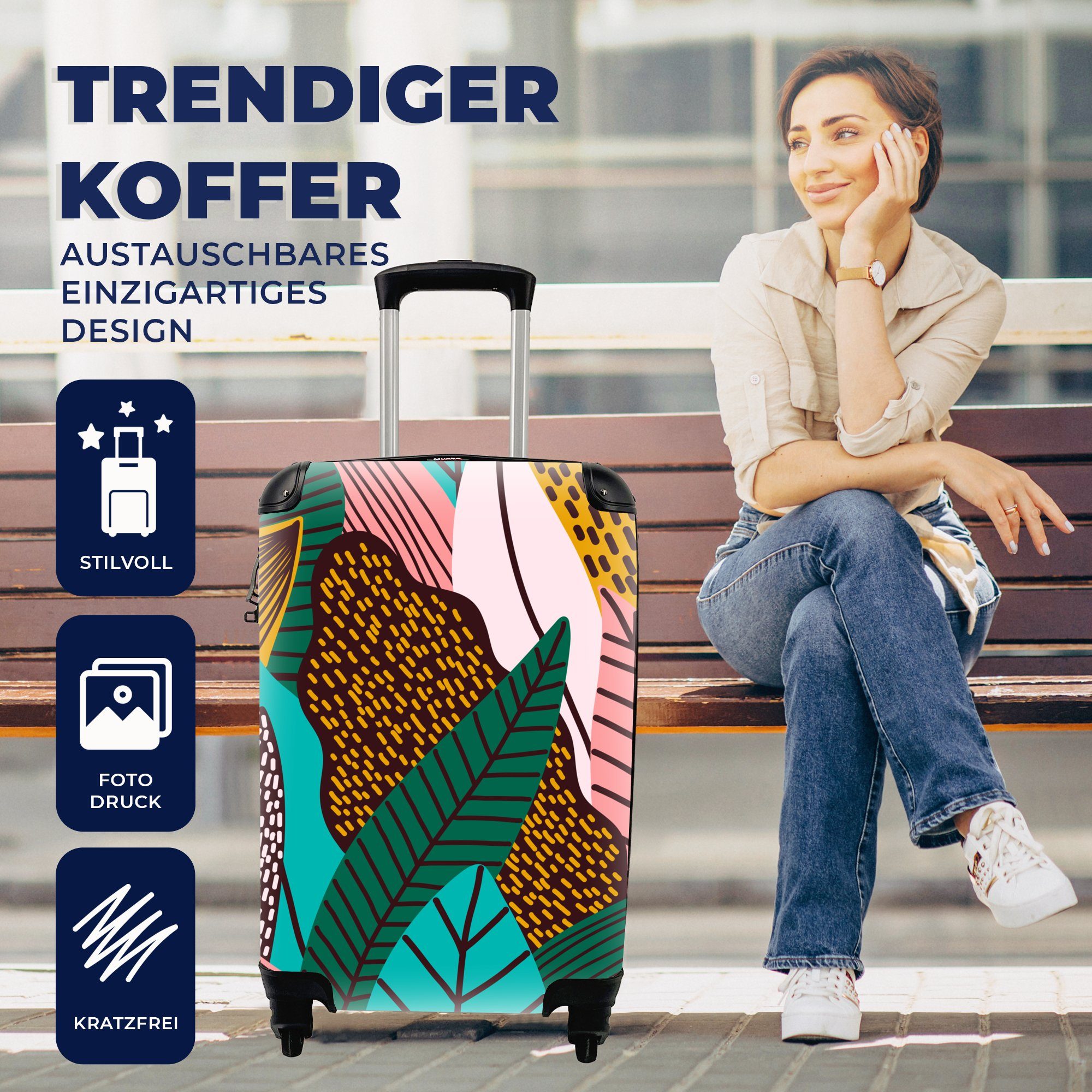 MuchoWow Handgepäckkoffer Trolley Extra Leicht Blätter - Farbe - Muster, 4 Rollen, Handgepäck Kinder Trolley Rollkoffer Kleine Reisekoffer mit 4 Rollen - Cabin Size < 55x40x23 & 55x40x20 cm - Kinderkoffer - Kabinenkoffer - Boardgepäck
