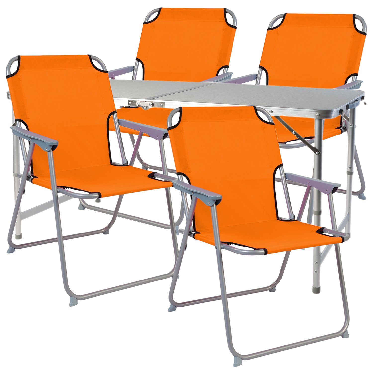 5-teiliges Orange Alu 120x60x58/70cm Essgruppe Campingmöbel Mojawo Set