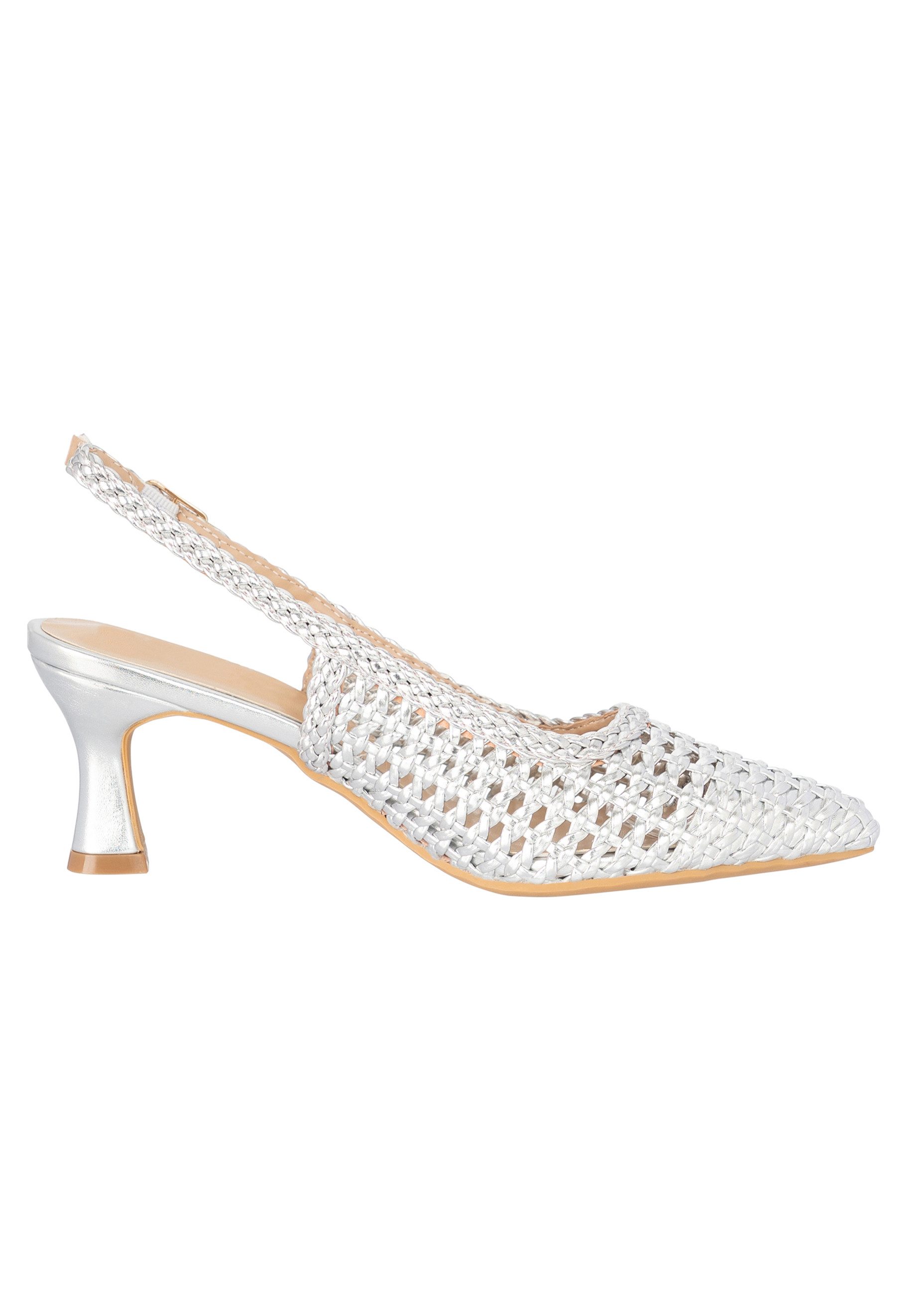 Salinyang Damen Slingback Pumps in Flechtoptik mit spitzer Kappe und Absatz Sandalette