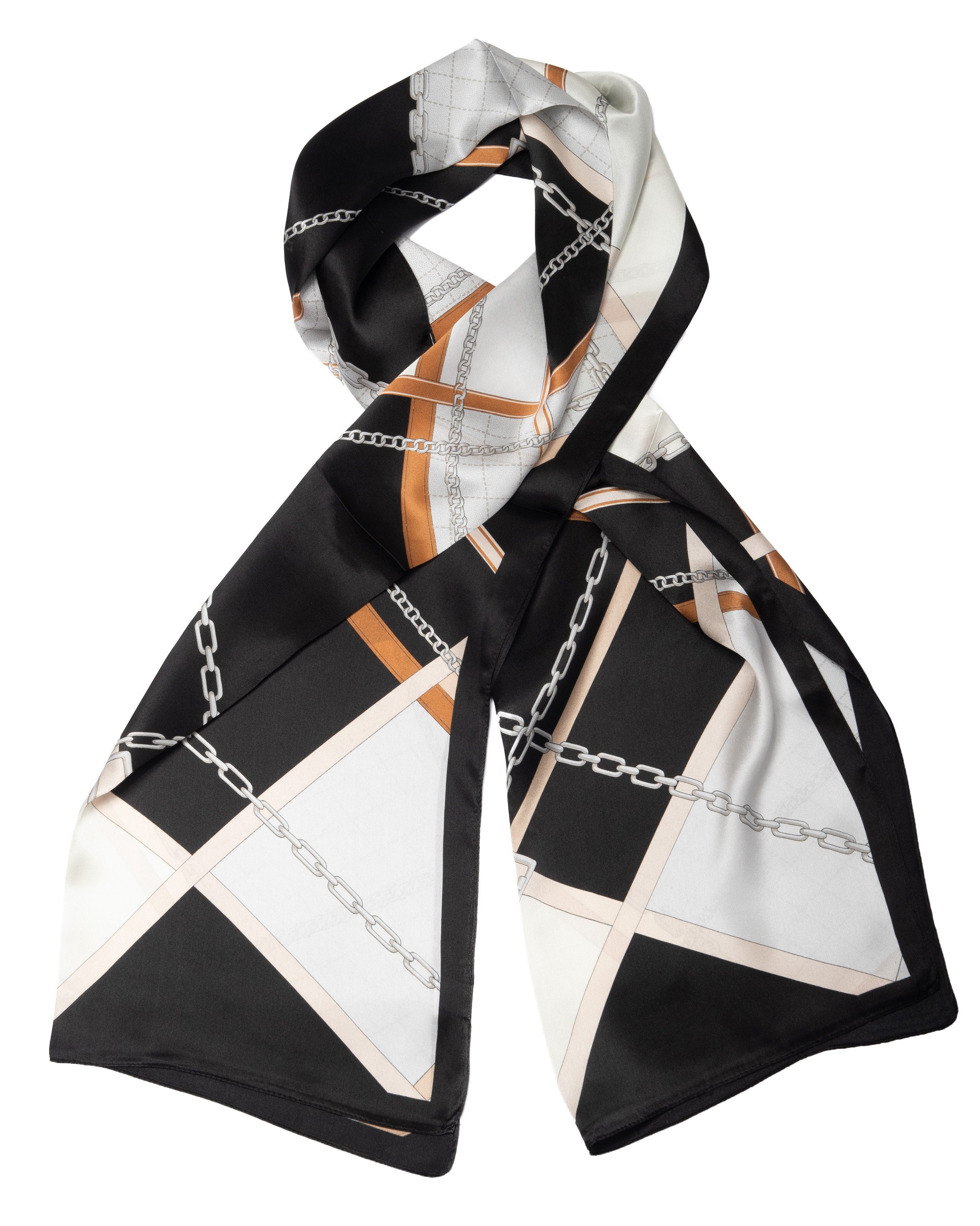 MayTree Seidenschal City Chic Schwarz-beiige 55 x 175 cm, (Stück), Seidentuch 100% Seide