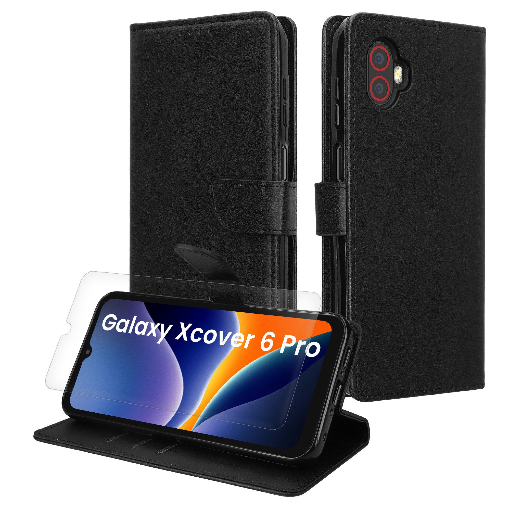 kwmobile Handyhülle Kunstleder Handyhülle für Samsung Galaxy Xcover6 Pro Hülle, Brieftaschen Schutzhülle aus PU-Leder mit Displayschutz