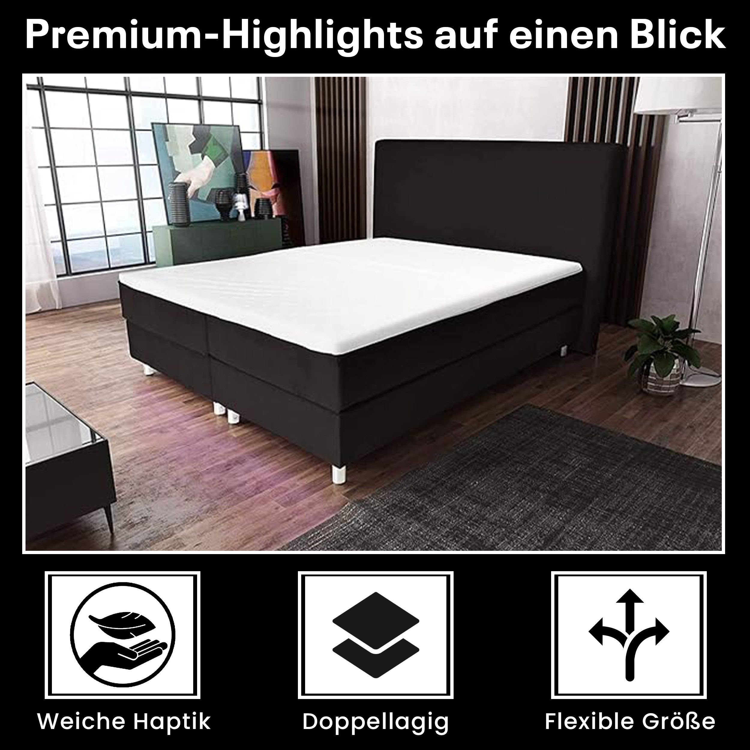 Best for Home Boxspringbett Amelia Polsterbett mit 7-Zonen-Taschenfederkernmatratze und Topper (Komplettset (Boxspringbett inkl. Matratze & Topper), 4-St., 140x200 160x200 180x200 200x200 cm), Handwerksqualität,TOP- Preis-Leistungs-Verhältnis