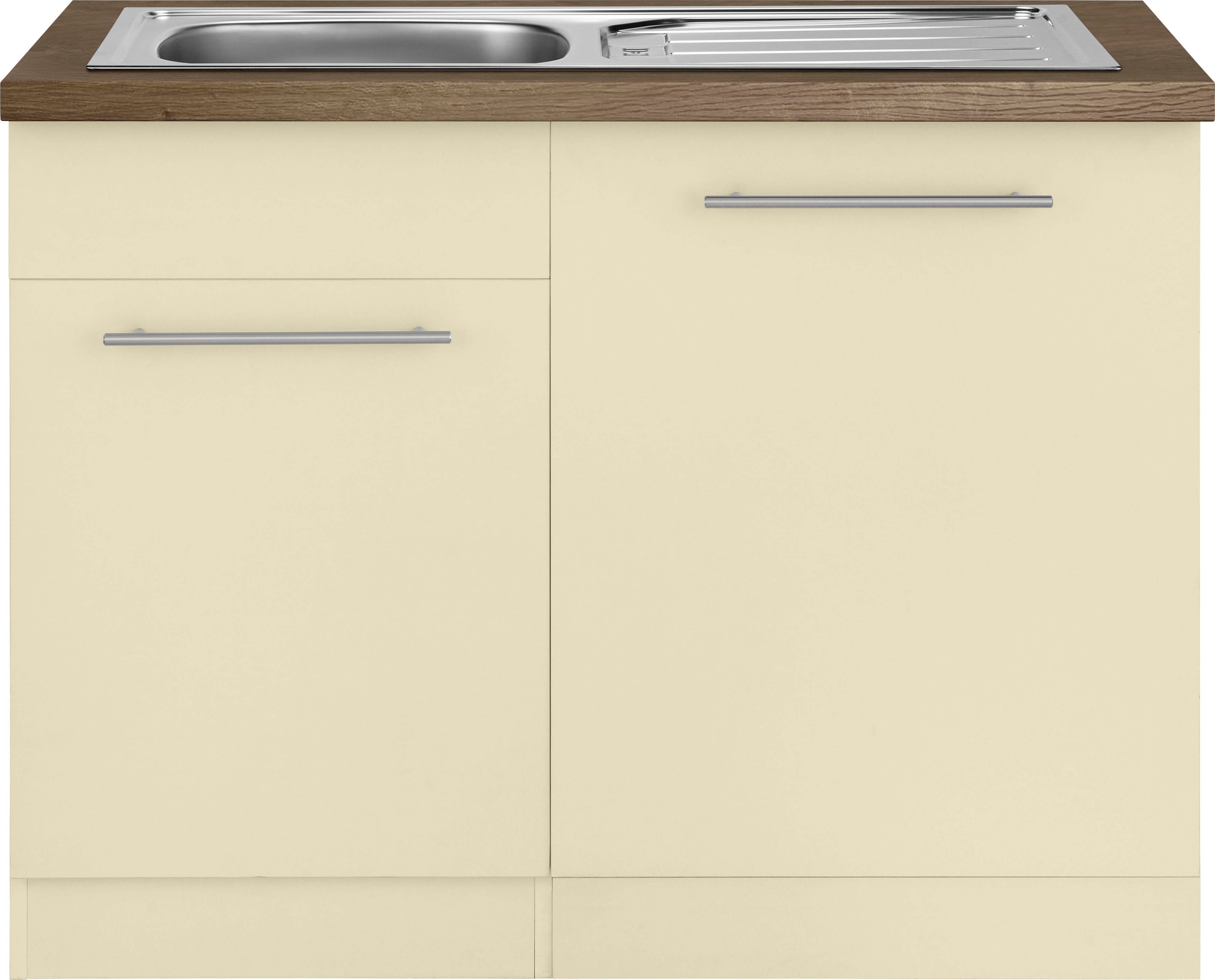 wiho Küchen Spülenschrank Unna 110 Tür/Sockel/Griff Vanille cm | vanille/vanille inkl. breit, für Geschirrspüler