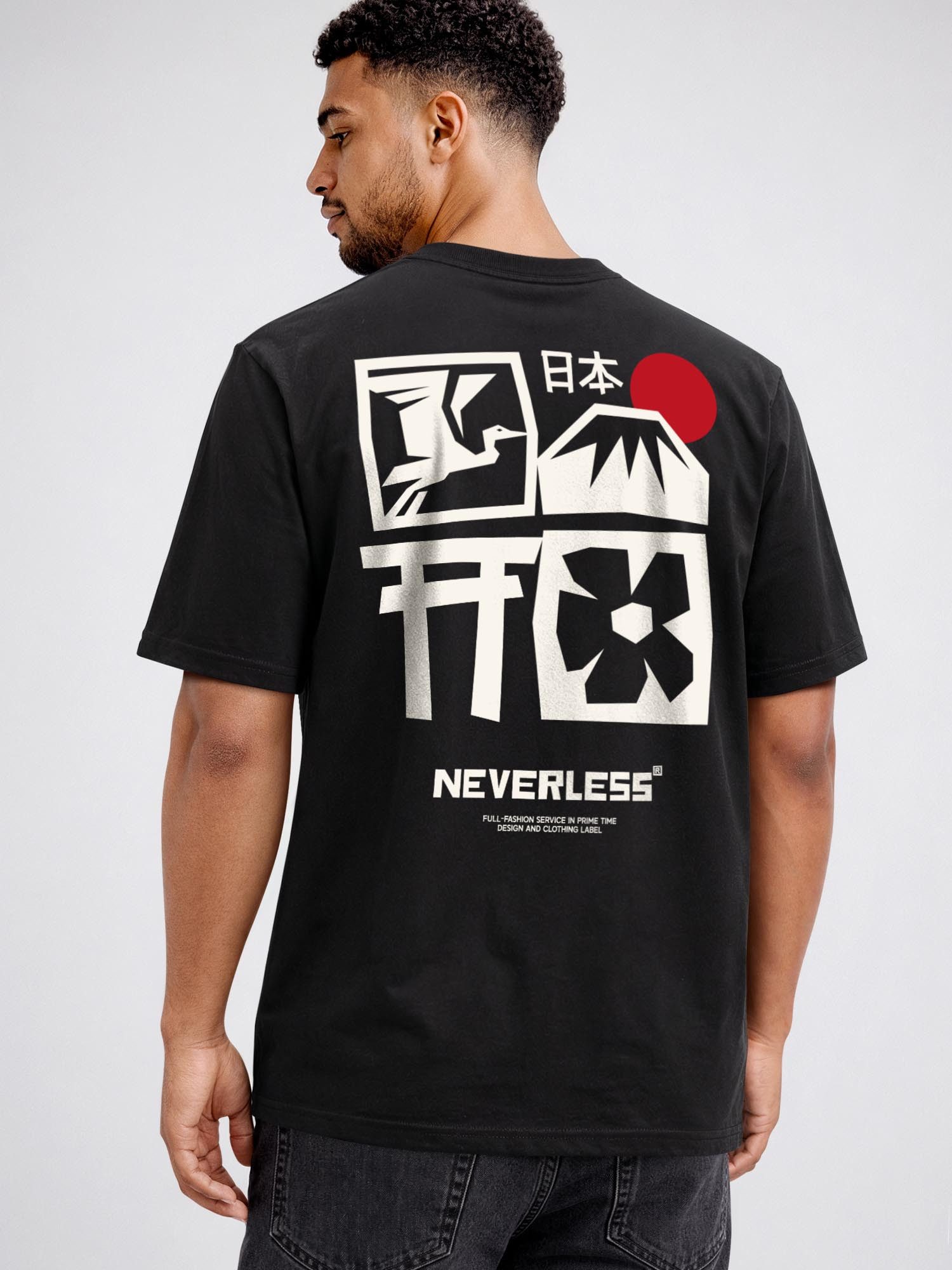 Neverless Oversize-Shirt Herren T-Shirt - Design Japan Fuji- Oversized Relaxed Fit Printshirt mit Print