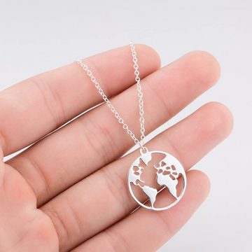 Alster Herz Kette mit Anhänger Halskette „Weltenbummler“ mit Welt-Anhänger J0246, Weltkarte