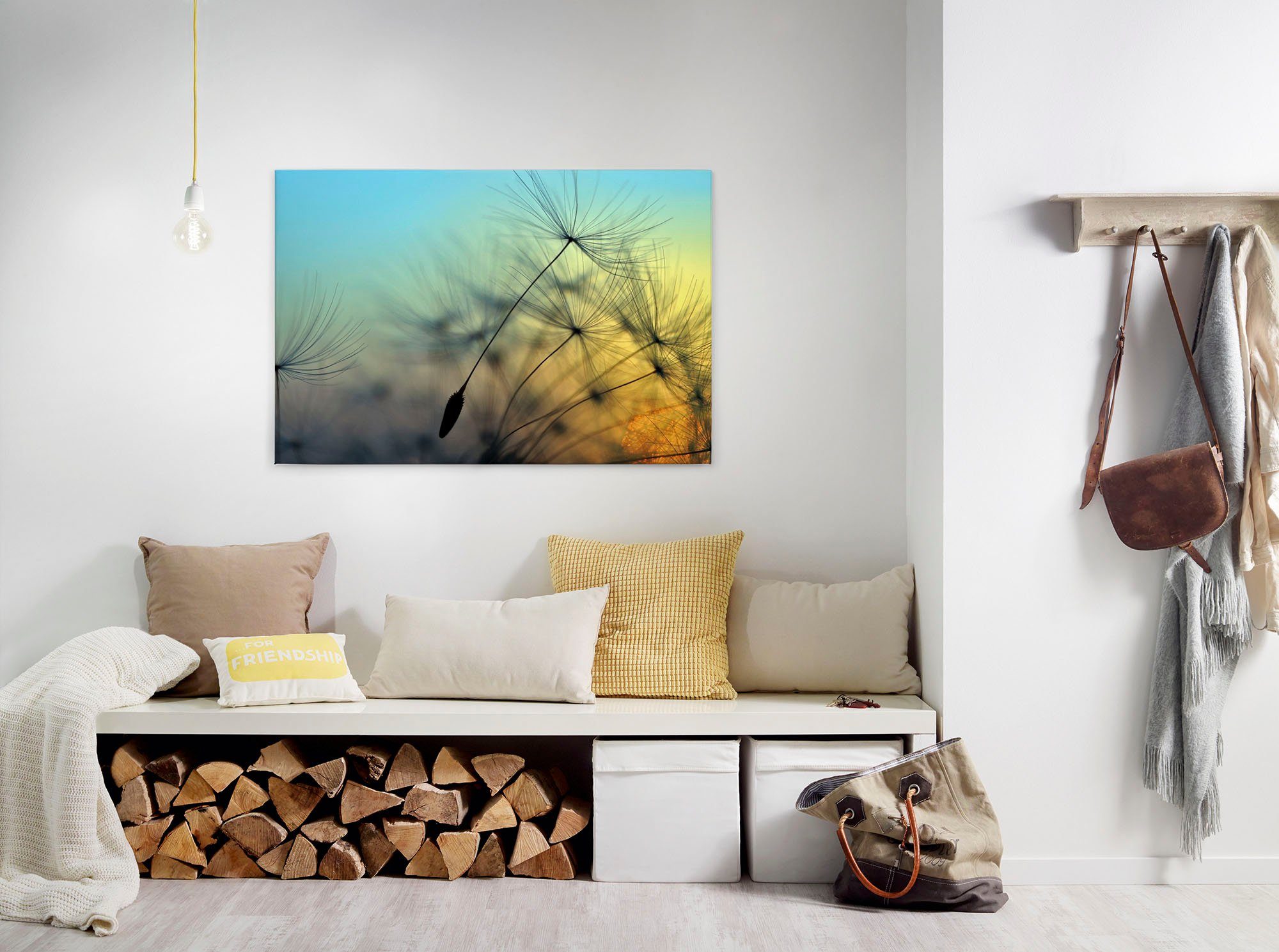 A.S. Création Leinwandbild Flying Dandelion, Картина, Kinder, Kunst (1 St), Pusteblume Keilrahmen Leinwand-Bild Wohnzimmer modern Wandbild Kinder