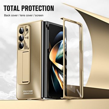 Wigento Handyhülle Für Samsung Galaxy Z Fold5 5G Schutzhülle mit Standhalterung Gold