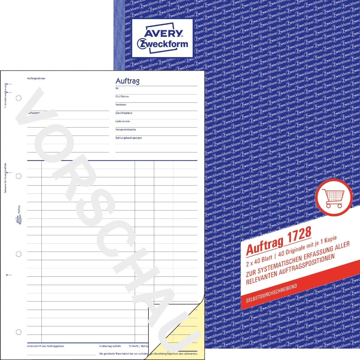 Formularblock Formularbuch Auftrag A4 selbstdurchschreibend 2x40 Blatt