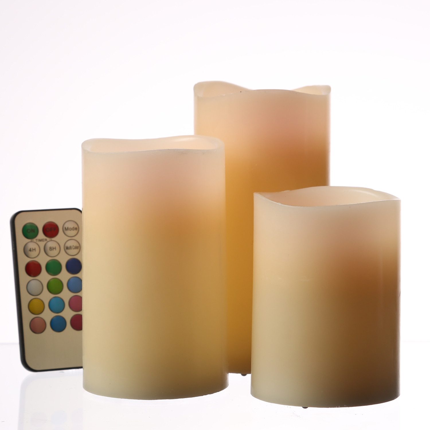 MARELIDA LED-Kerze LED Kerzenset Echtwachs Farbwechsel Fernbedienung Timer D: 7,5cm 3St., LED Classic, mehrfarbig / bunt