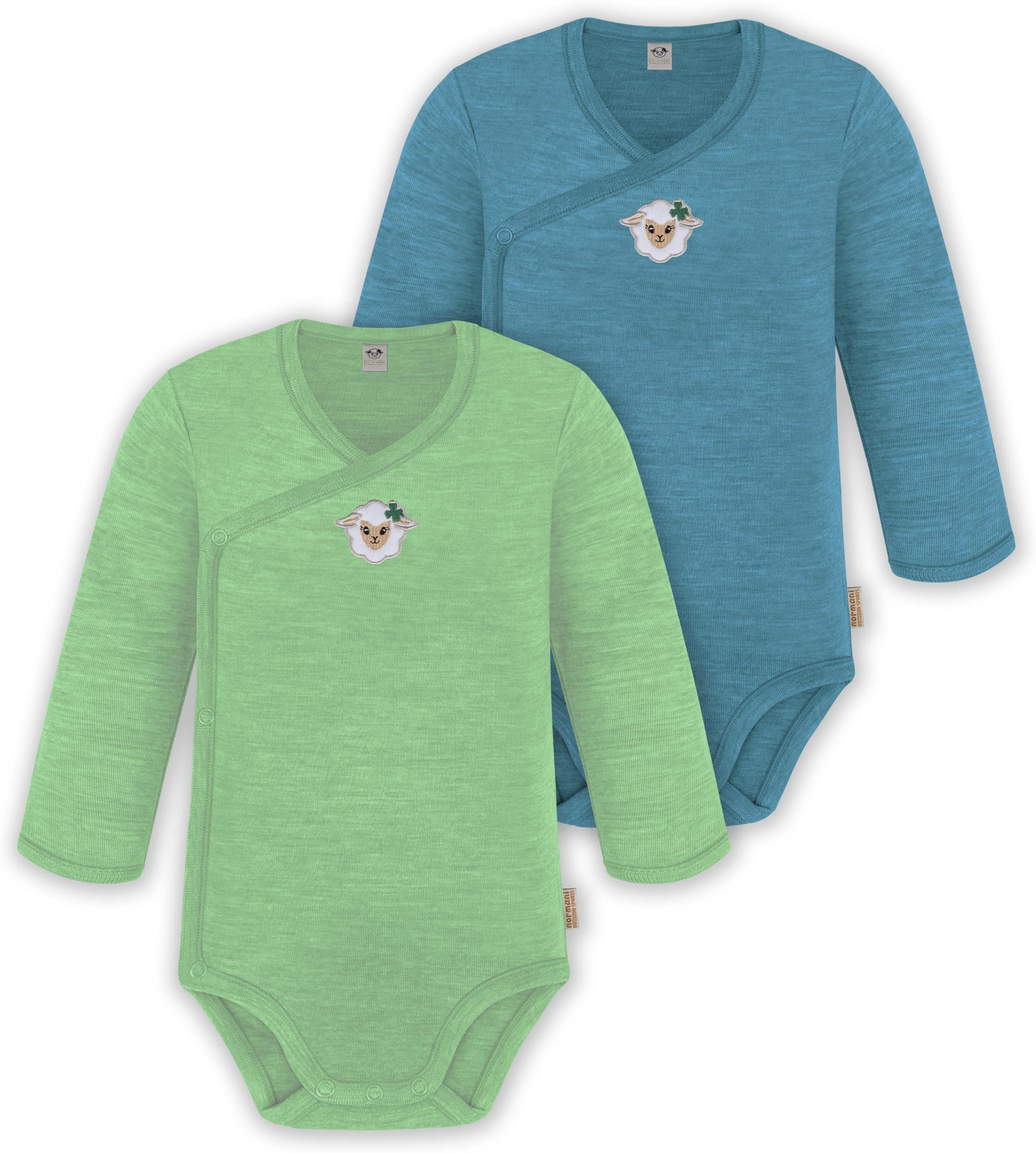 normani Langarmwickelbody 2er Set Unisex Baby Wickelbody Langarm-Strampler Langarmbody Bodysuit aus 100 % RWS Bio-Merinowolle