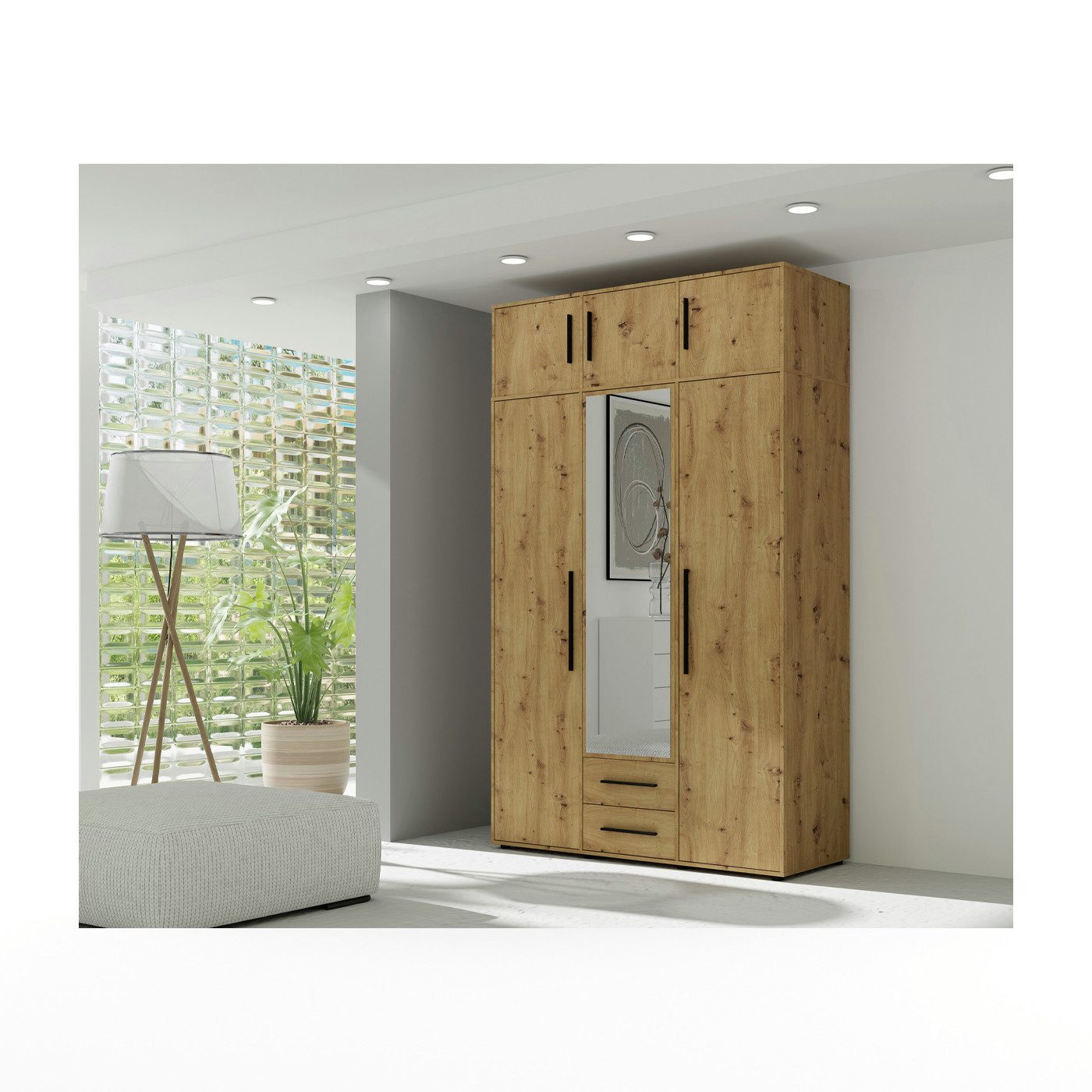 Marmex Möbel Garderobenschrank MAXIONE 05/12 Drehtürenschrank Spiegelschrank 150 x 248,2 x 59 (2-St) Schubladen, Kleiderstangen