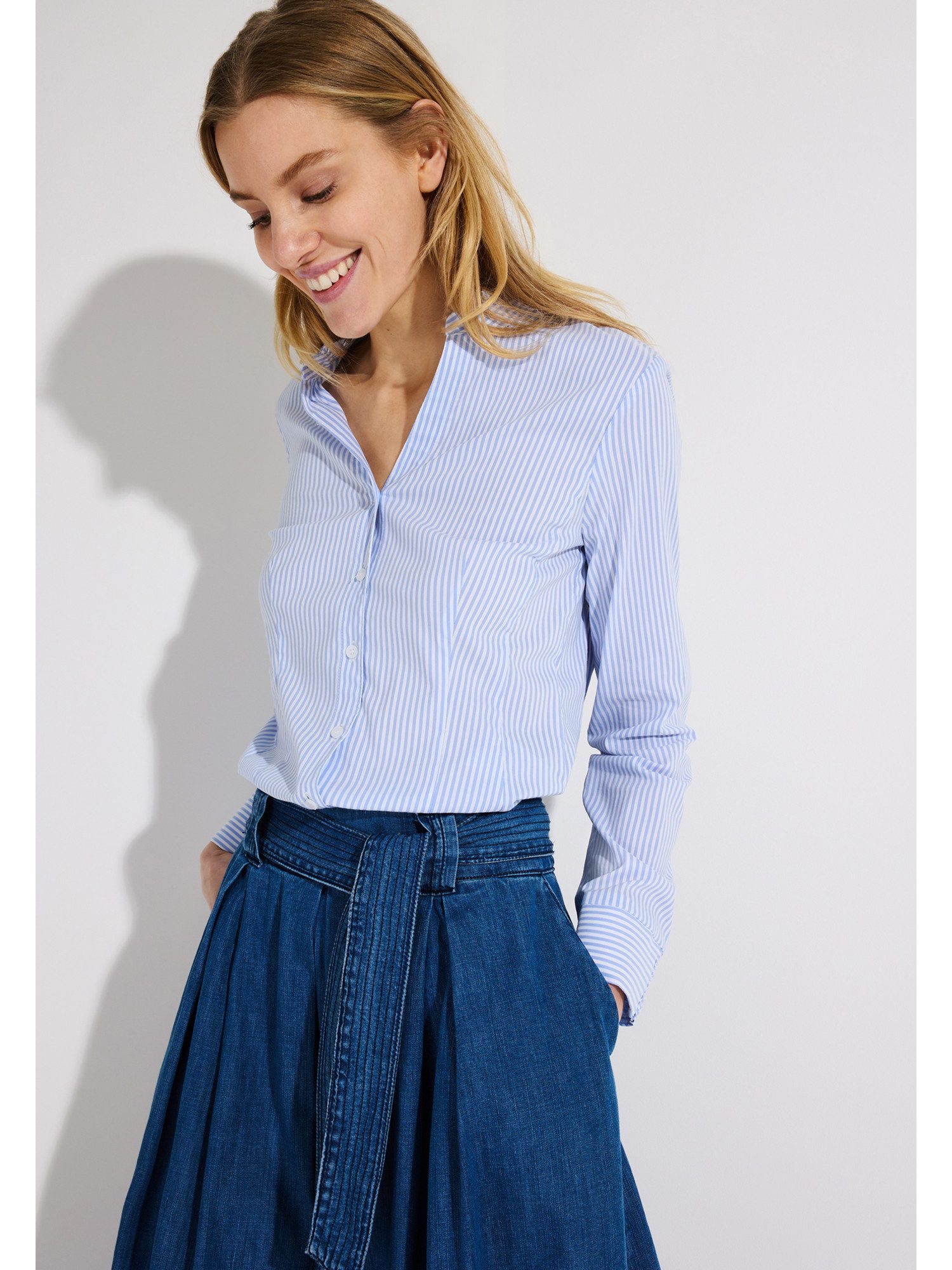 MORE&MORE Langarmbluse klassische Stretchbluse, gestreift günstig online kaufen