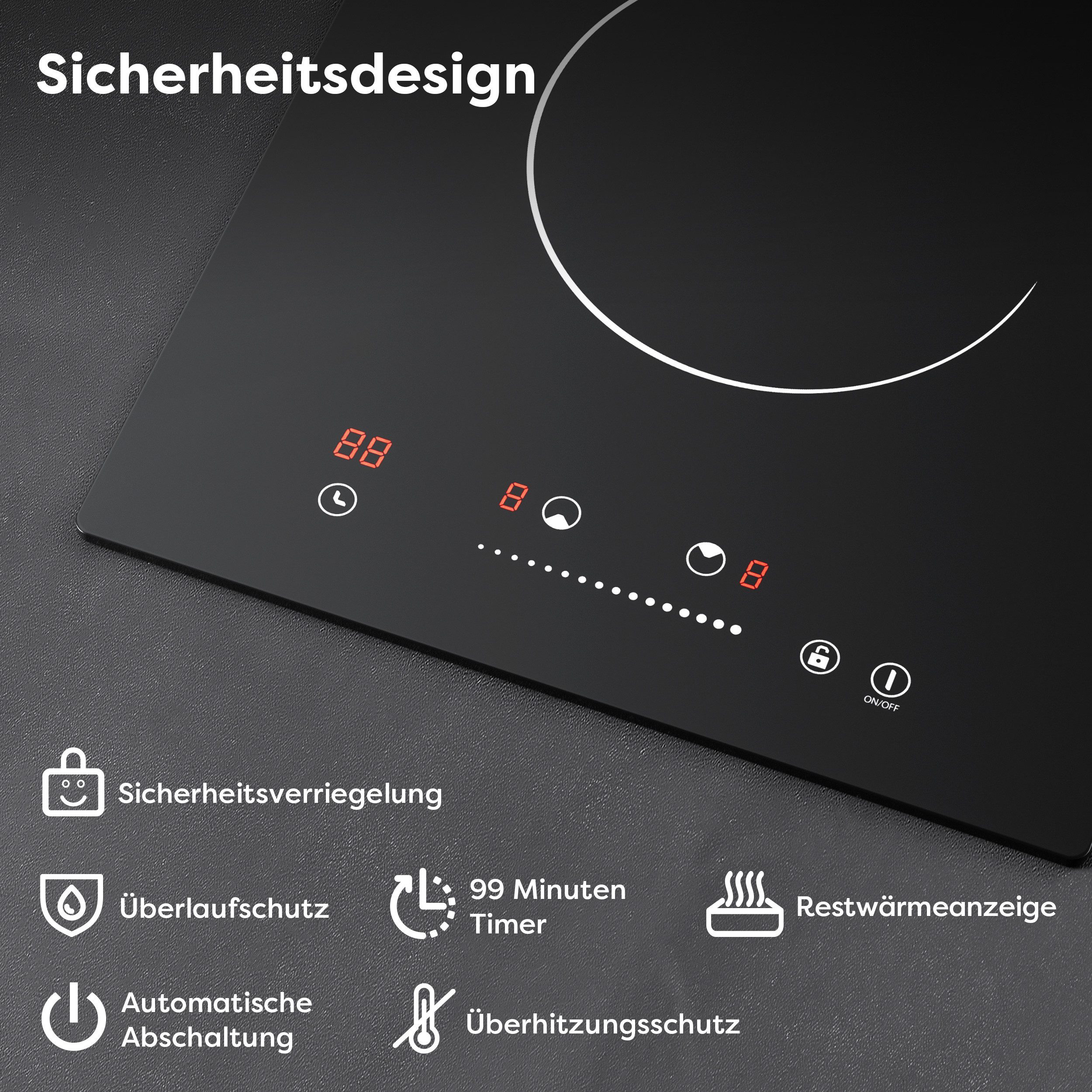 CDV Elektro-Kochfeld 30 cm Einbau & Standgerät Cerankochfeld CDVER302, Slider Control 2 Zonen Ceran-Kochfeld 9 Stufen & Timer 3000 W