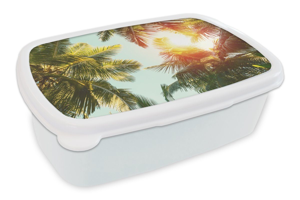 MuchoWow Lunchbox Palme - Sonne - Sommer, Kunststoff, (2-tlg), Brotbox für Kinder und Erwachsene, Brotdose, für Jungs und Mädchen weiß