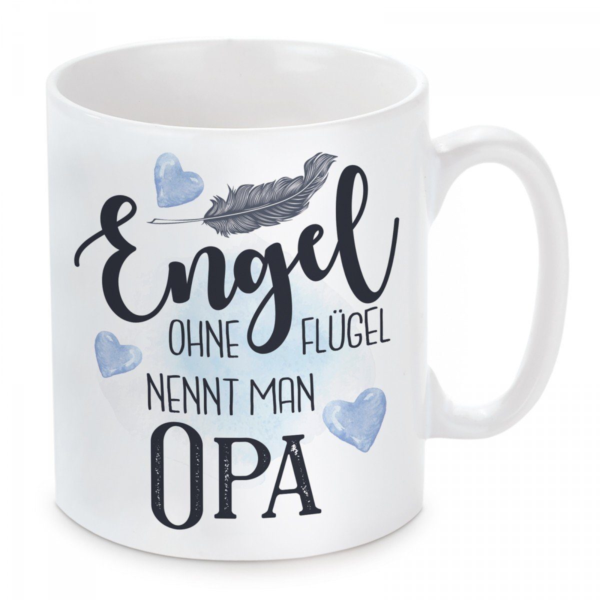 Herzbotschaft Tasse Kaffeebecher mit Motiv Engel ohne Flügel nennt man Opa, Keramik, Kaffeetasse spülmaschinenfest und mikrowellengeeignet