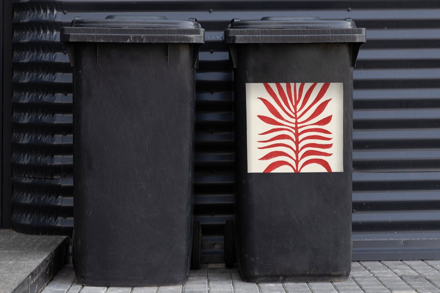 - Sticker, (1 - Blätter - Wandsticker MuchoWow Pflanze Container, Rot Mülltonne, Abfalbehälter Mülleimer-aufkleber, St), Abstrakt
