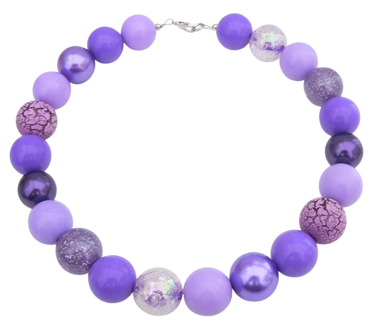 traumschmuck Statementkette 247o Collier, pompöse Halskette, Perlenmix, Statement, lila, silber (inkl Schmuckbox), Made in Germany, handgefertigt