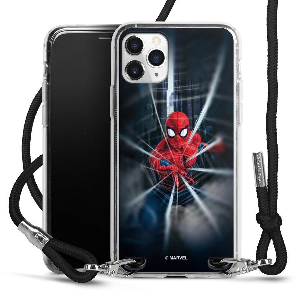 DeinDesign Handyhülle Marvel Kinofilm Spider-Man Webs In Action, Apple iPhone 11 Pro Handykette Hülle mit Band Case zum Umhängen