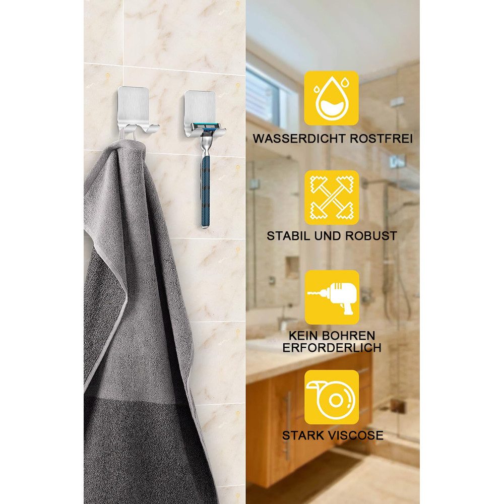 TUWENA Handtuchhaken 4 Stück Rasierer Halterung Dusche Haken, Edelstahl Rasierer Halter, Edelstahl Rasierer Hänger ohne Bohren, für Tür Wand Badezimmer, Küche – Bild 3 von 5