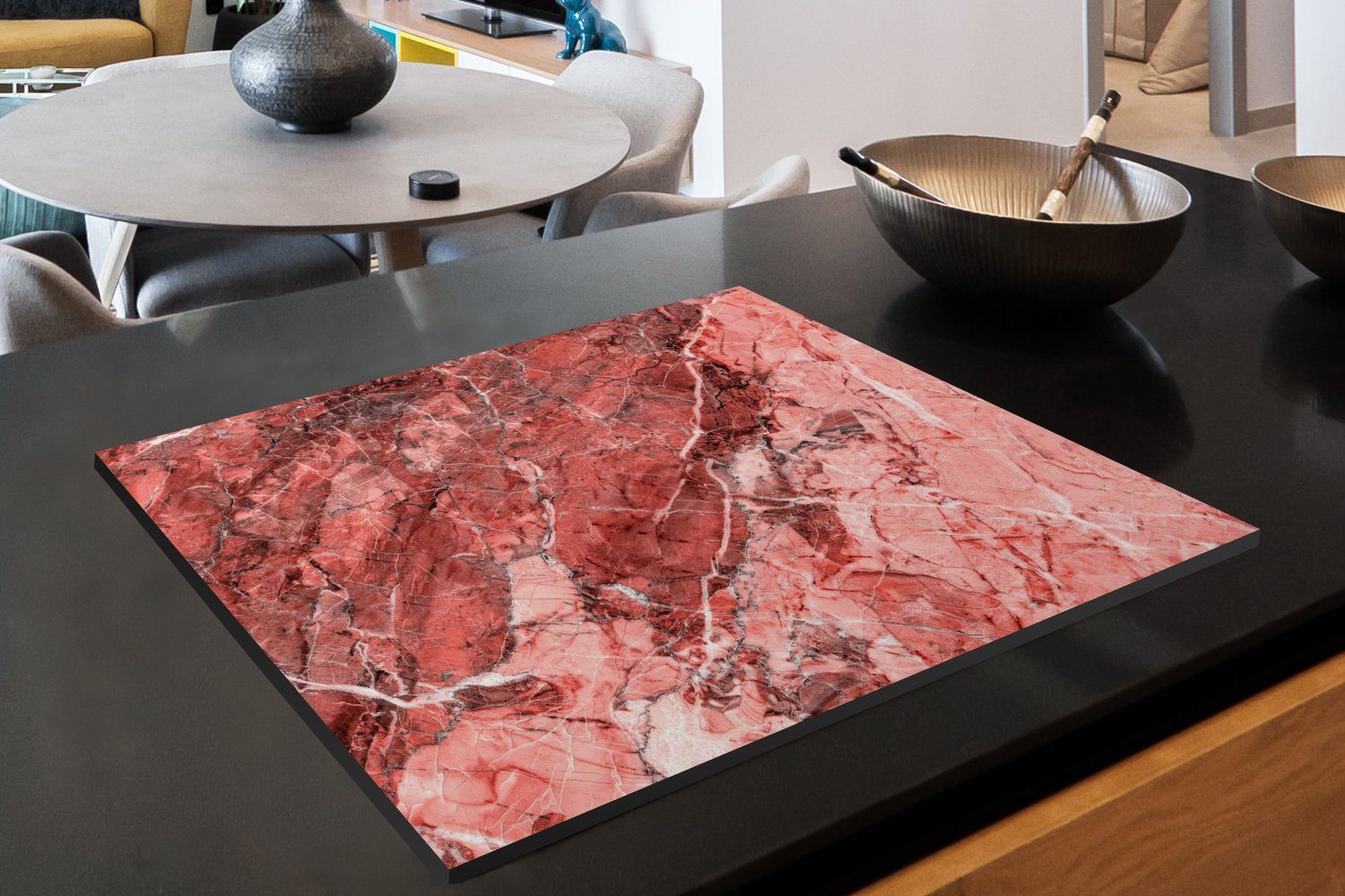 MuchoWow Herdblende-/Abdeckplatte Kristall - - (1 cm, Vinyl, Rosa nutzbar, 70x52 - Granit, Arbeitsfläche Ceranfeldabdeckung Rot tlg), Mobile