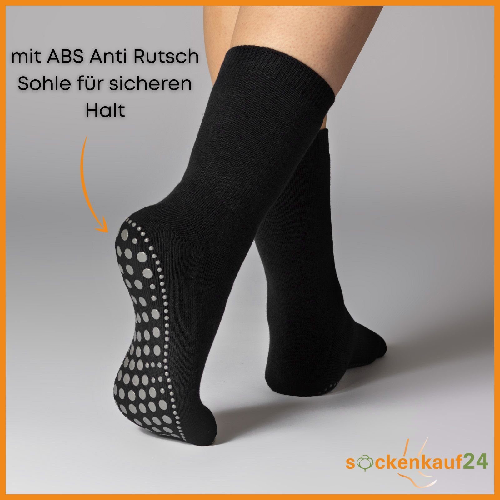 sockenkauf24 ABS-Socken 3 oder 6 Paar "Premium" Anti Rutsch Socken Damen Herren (Schwarz, 3-Paar, 43-46) ABS Socken Noppen Stoppersocken - 8600 WP