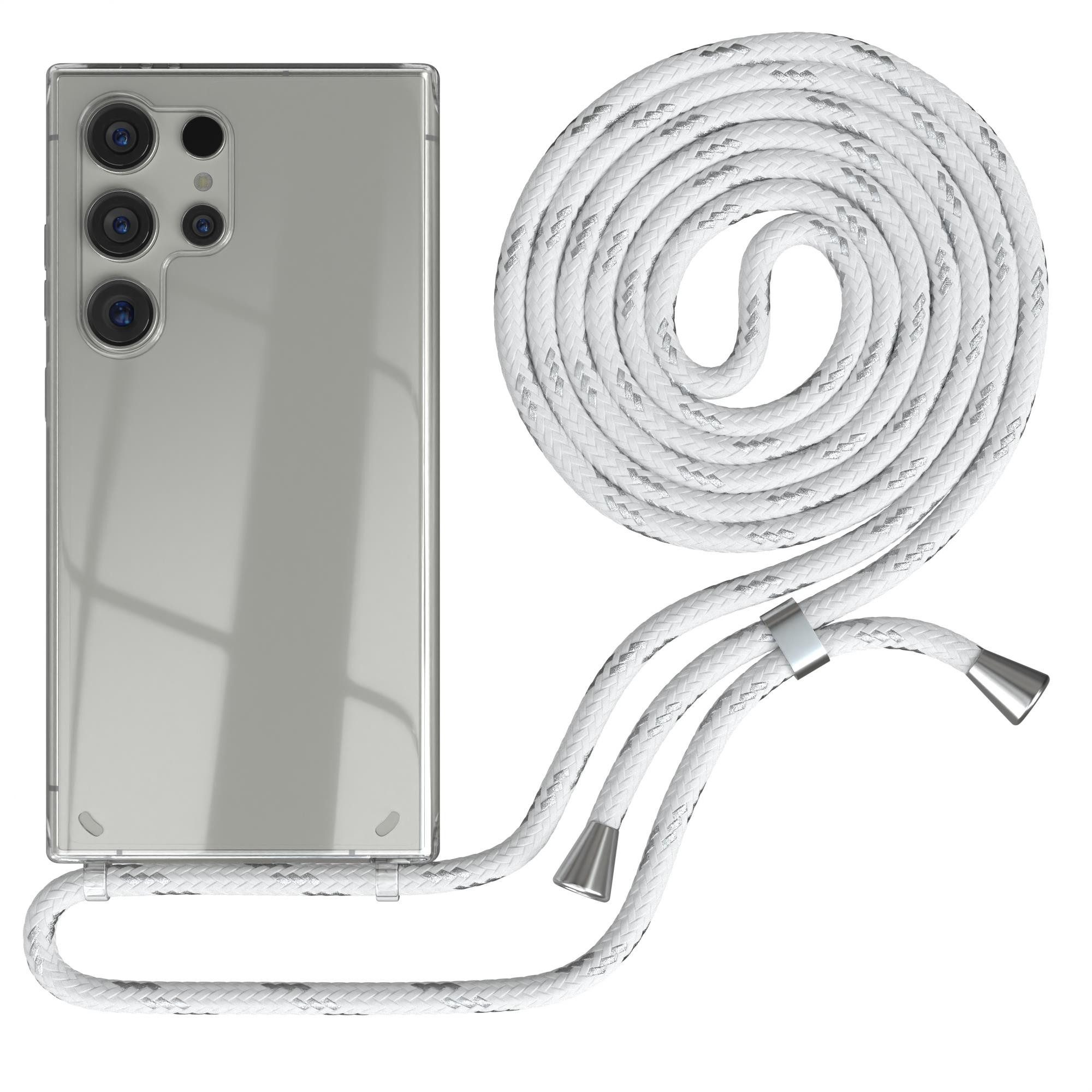 EAZY CASE Handykette Handyband mit Magsafe für Galaxy S24 Ultra 6,8 Zoll, Hülle Smartphonekette für Unterwegs Festivalhülle Transparent Weiß