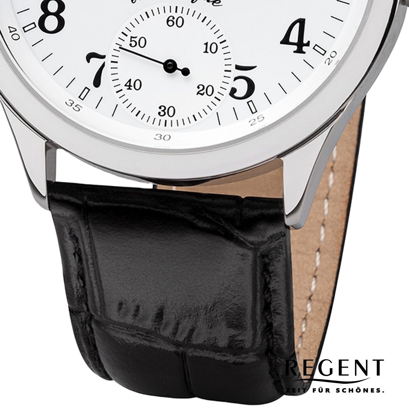 Regent Quarzuhr Regent Herren Armbanduhr rund, 42,5mm), Herren (ca. Lederbandarmband Armbanduhr Analoganzeige, groß