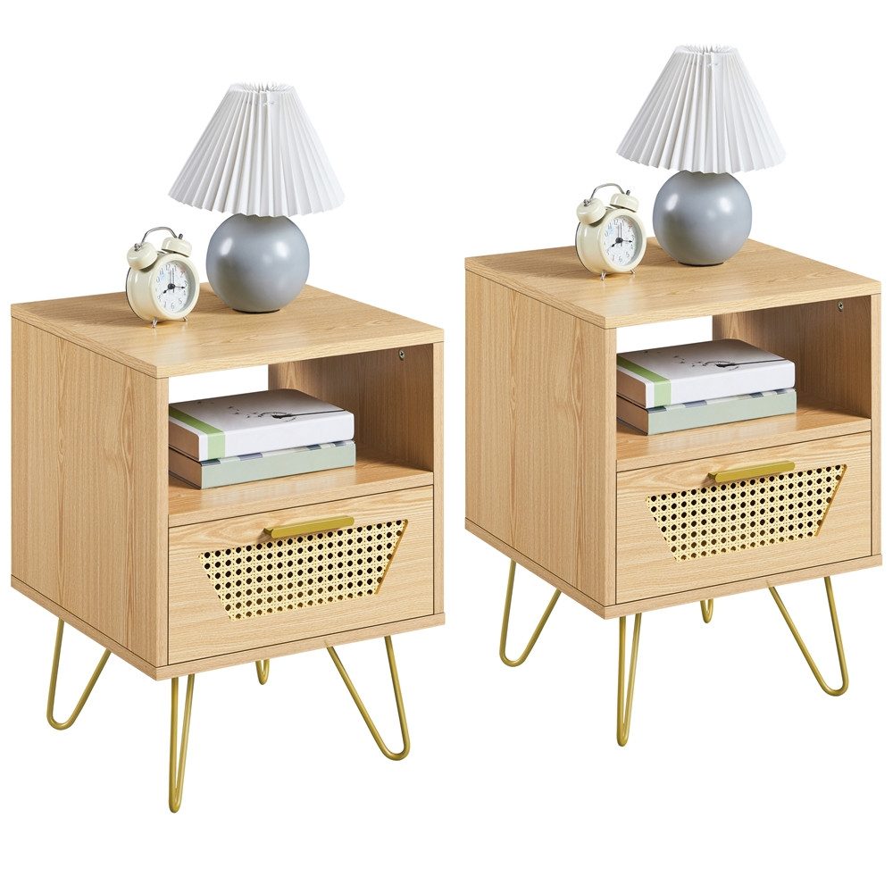 Yaheetech Nachttisch 40x40x55 cm (2-St), Rattan Beistelltisch mit 1 Schubla günstig online kaufen